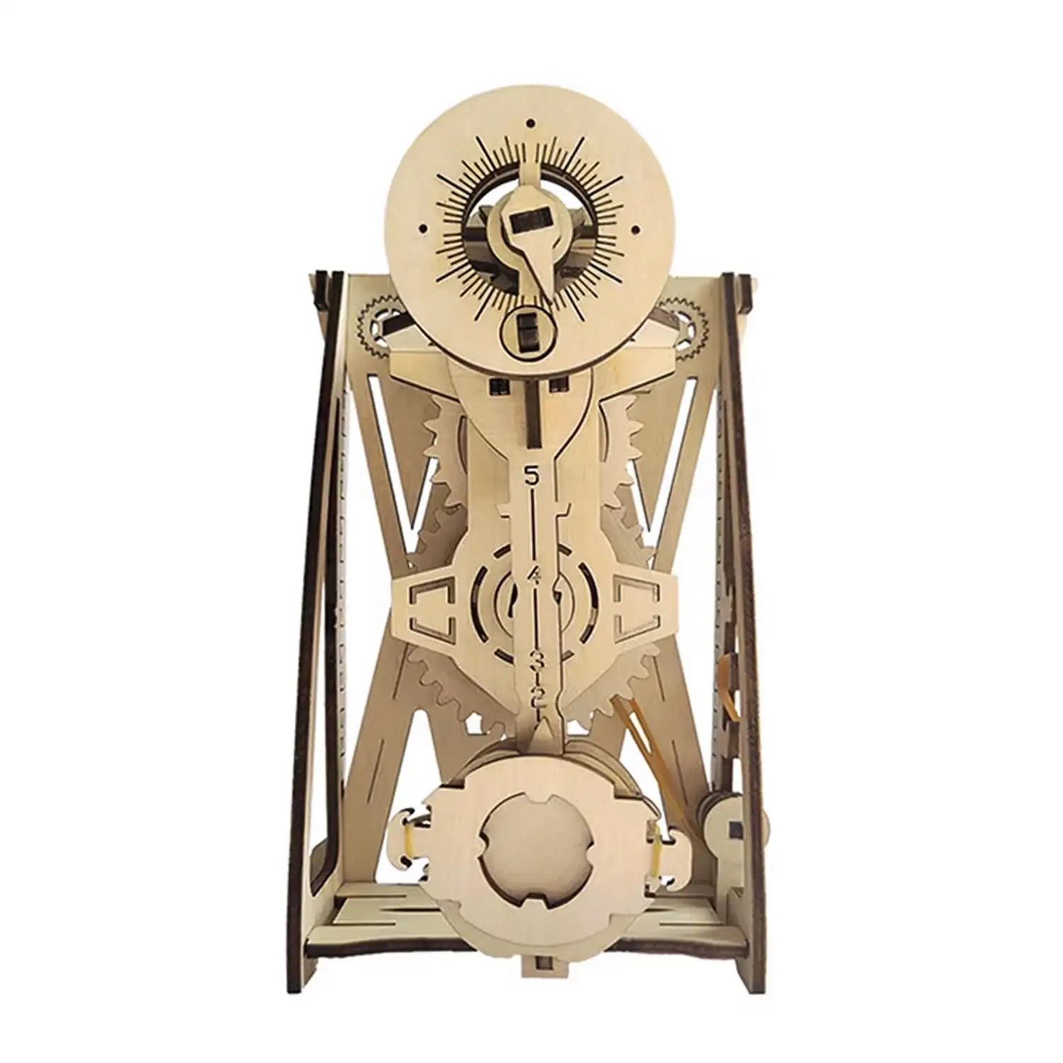Maqueta de Madera 3D, con movimiento mecánico diseño de Reloj mecánico de péndulo.