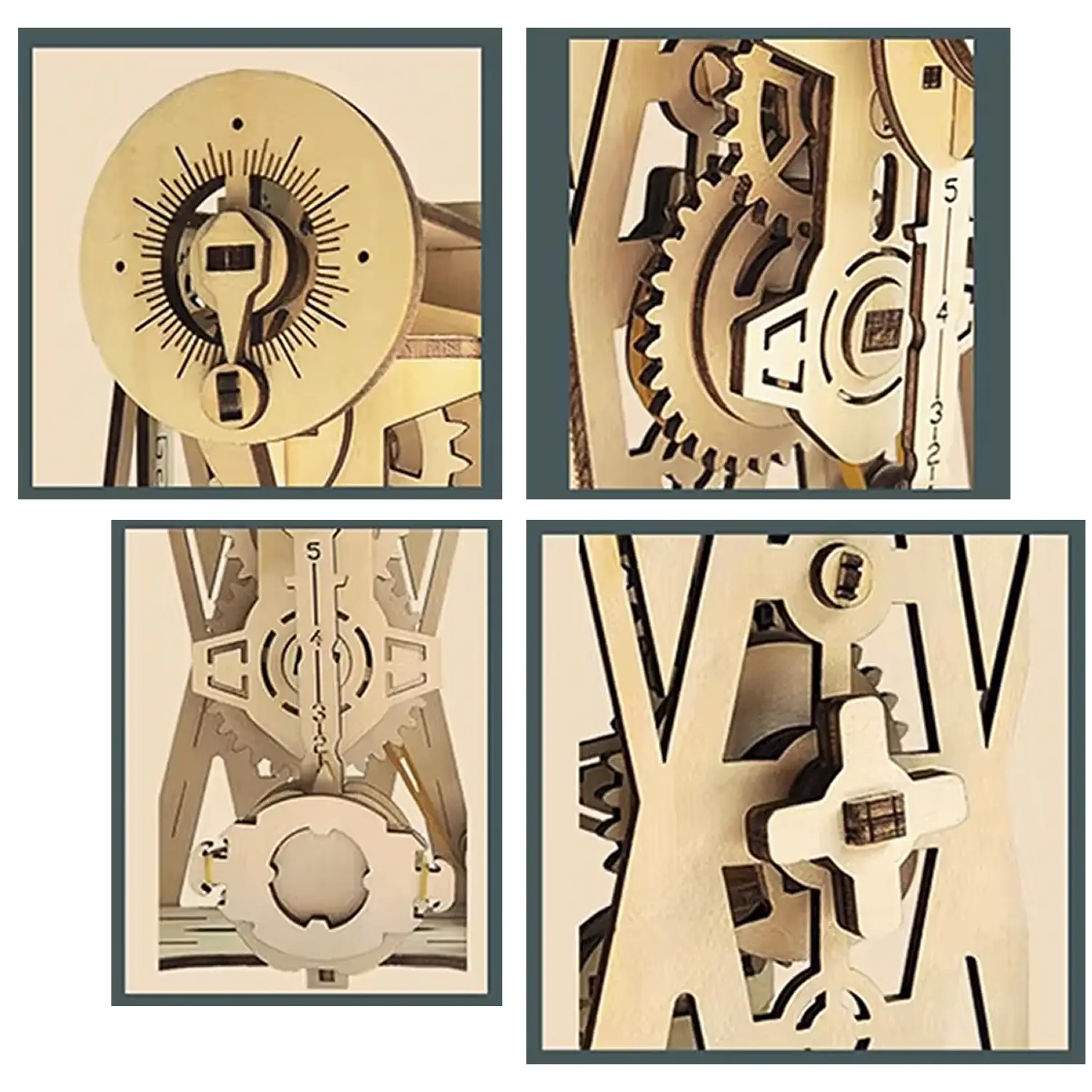 Maqueta de Madera 3D, con movimiento mecánico diseño de Reloj mecánico de péndulo.