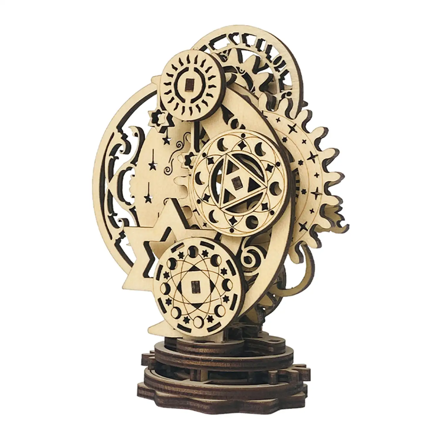 Maqueta de Madera 3D, con movimiento mecánico diseño de Reloj Mecánico Punk. 40 piezas.