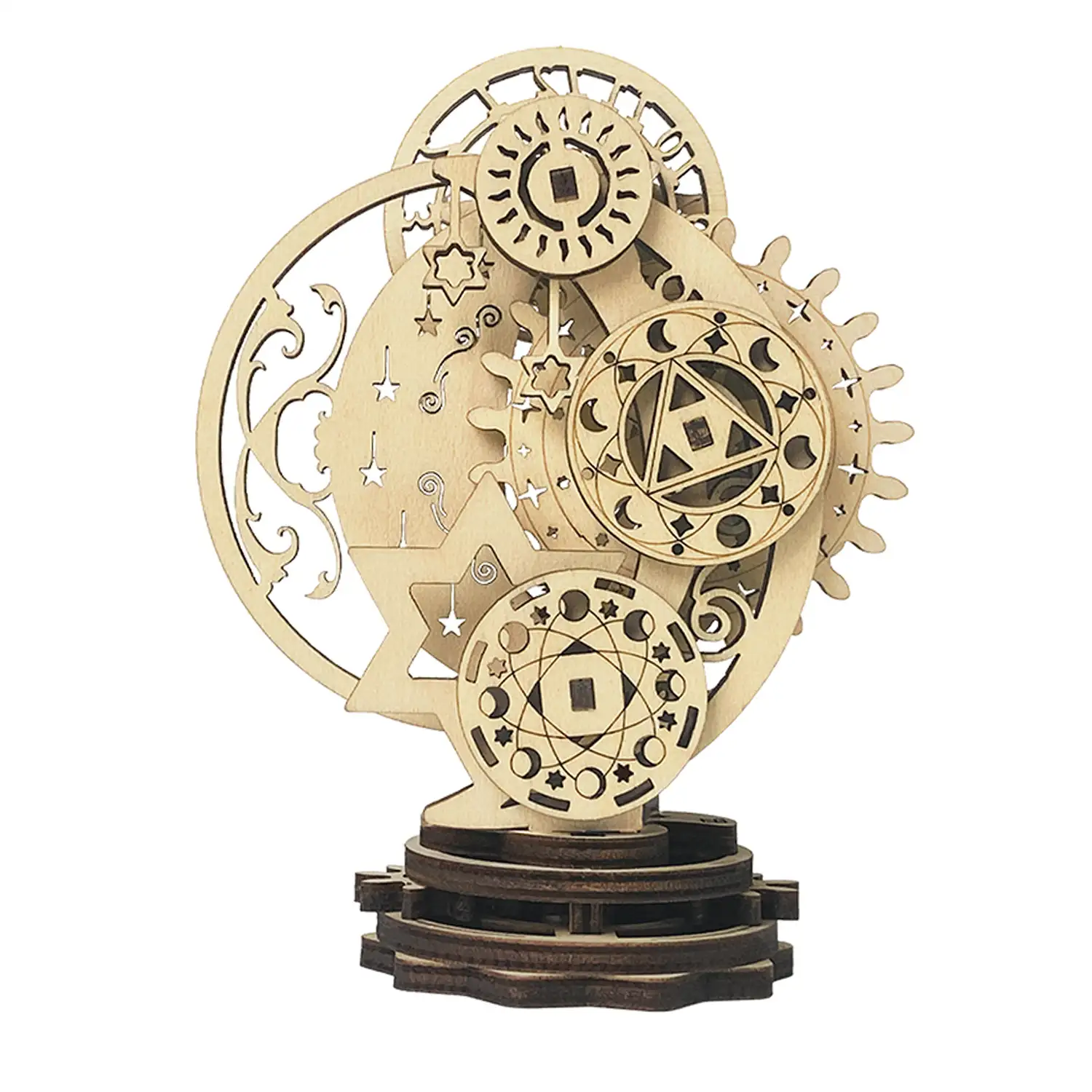 Maqueta de Madera 3D, con movimiento mecánico diseño de Reloj Mecánico Punk. 40 piezas.