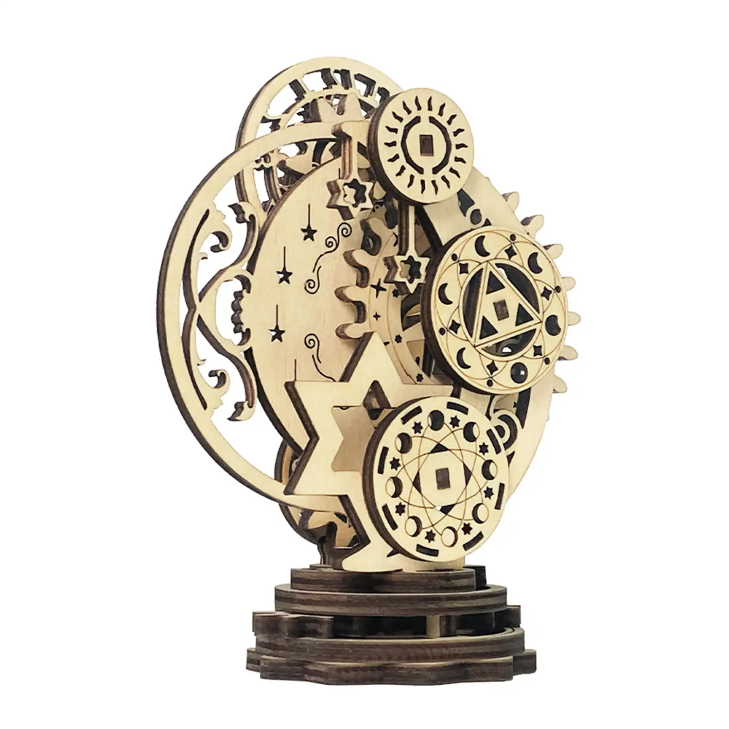 Maqueta de Madera 3D, con movimiento mecánico diseño de Reloj Mecánico Punk. 40 piezas.