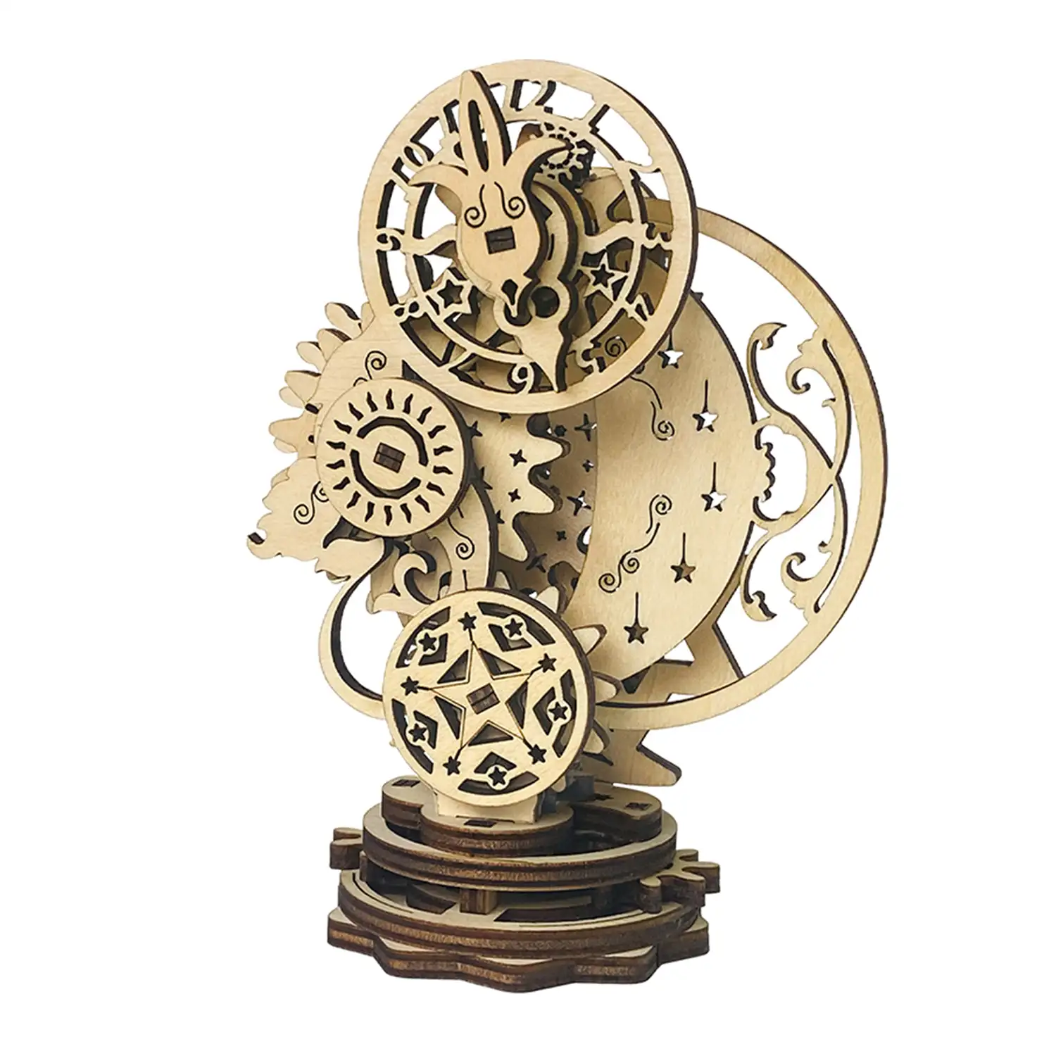 Maqueta de Madera 3D, con movimiento mecánico diseño de Reloj Mecánico Punk. 40 piezas.