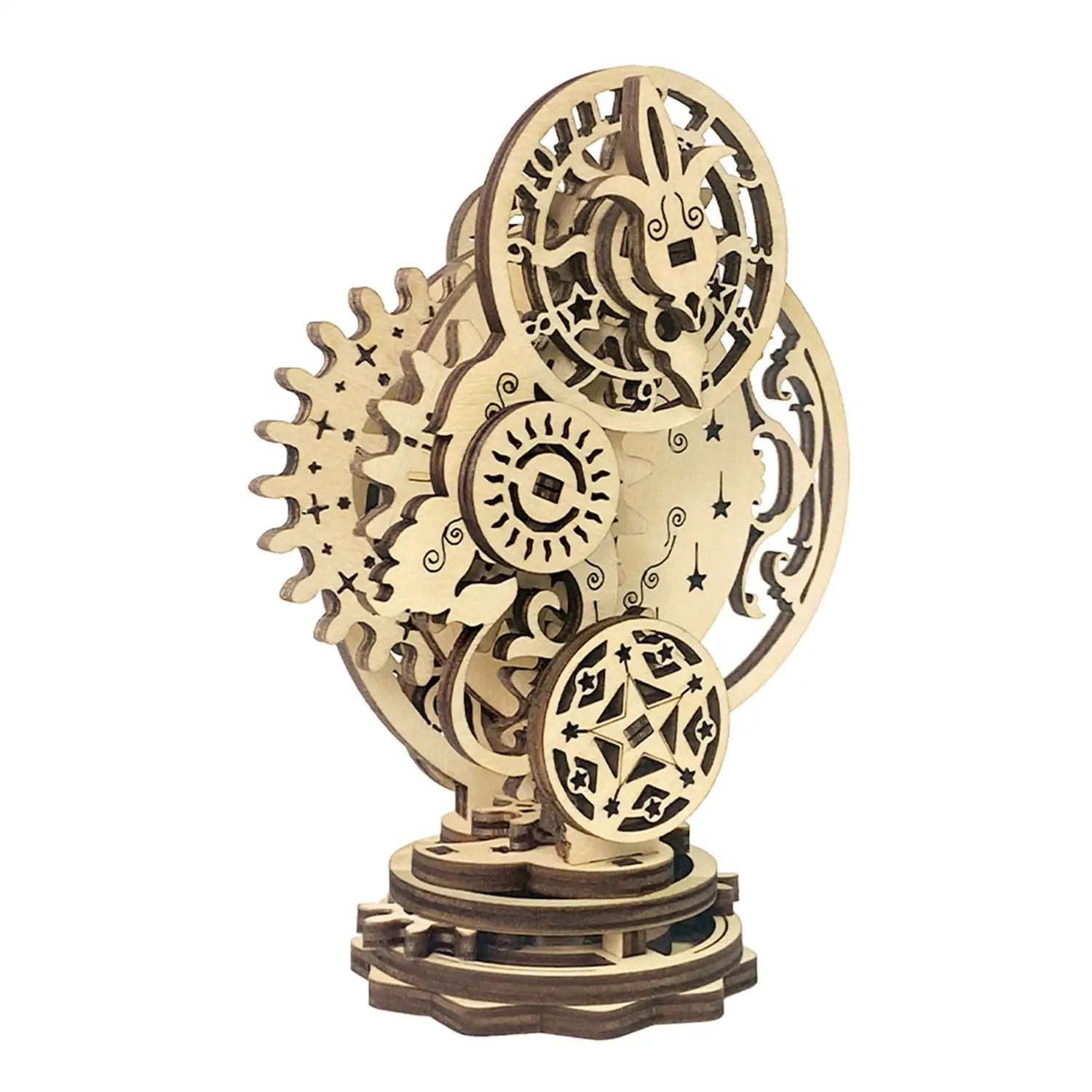 Maqueta de Madera 3D, con movimiento mecánico diseño de Reloj Mecánico Punk. 40 piezas.