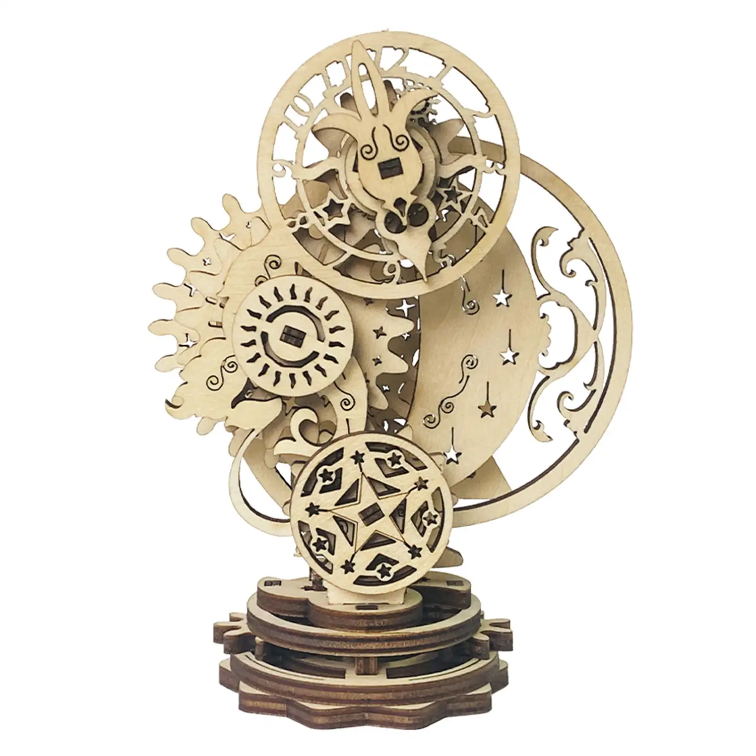 Maqueta de Madera 3D, con movimiento mecánico diseño de Reloj Mecánico Punk. 40 piezas.