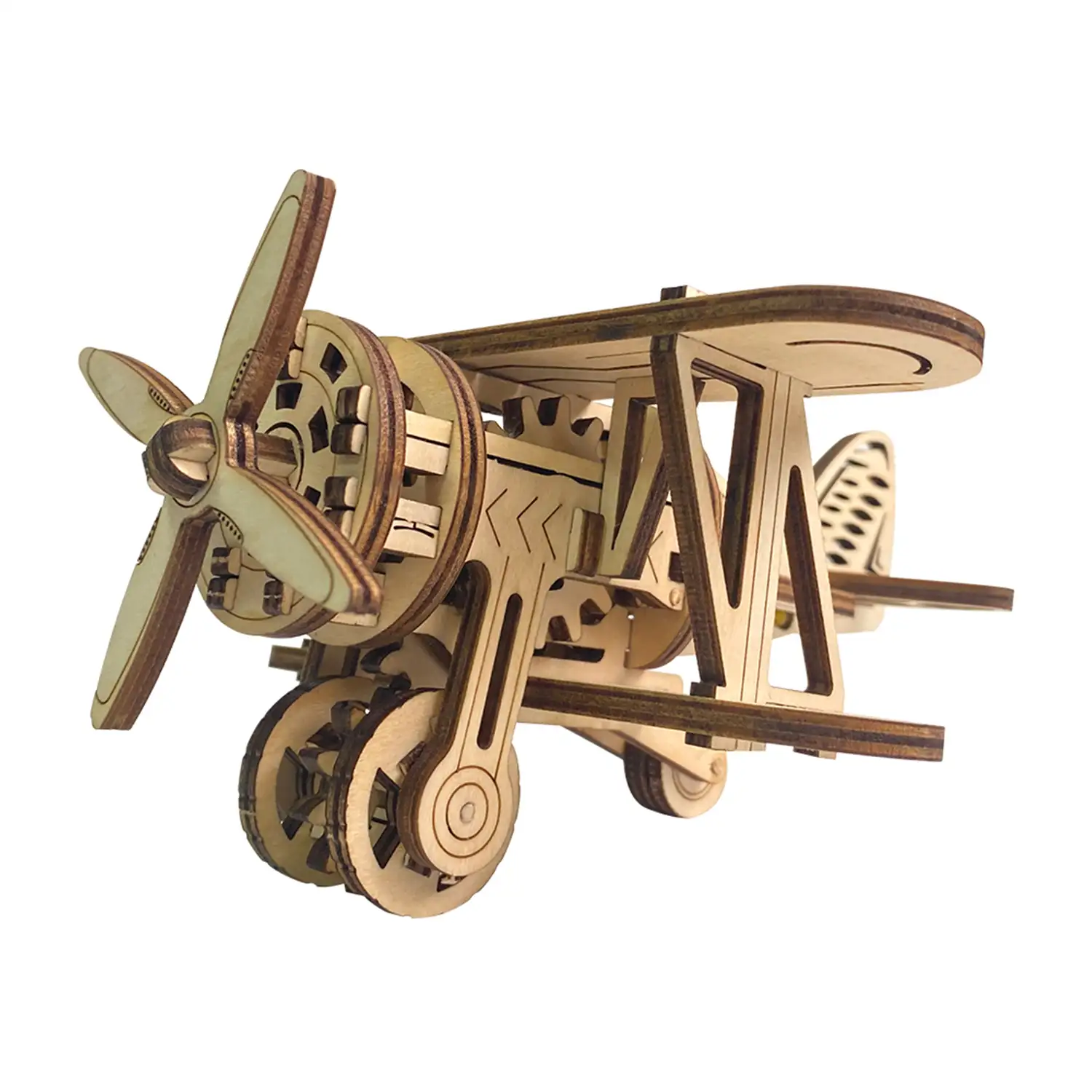 Maqueta de Madera 3D, diseño de Avión mecánico pequeño. 63 piezas.