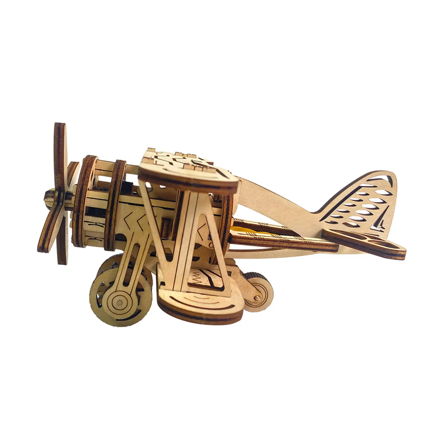 Maqueta de Madera 3D, diseño de Avión mecánico pequeño. 63 piezas.