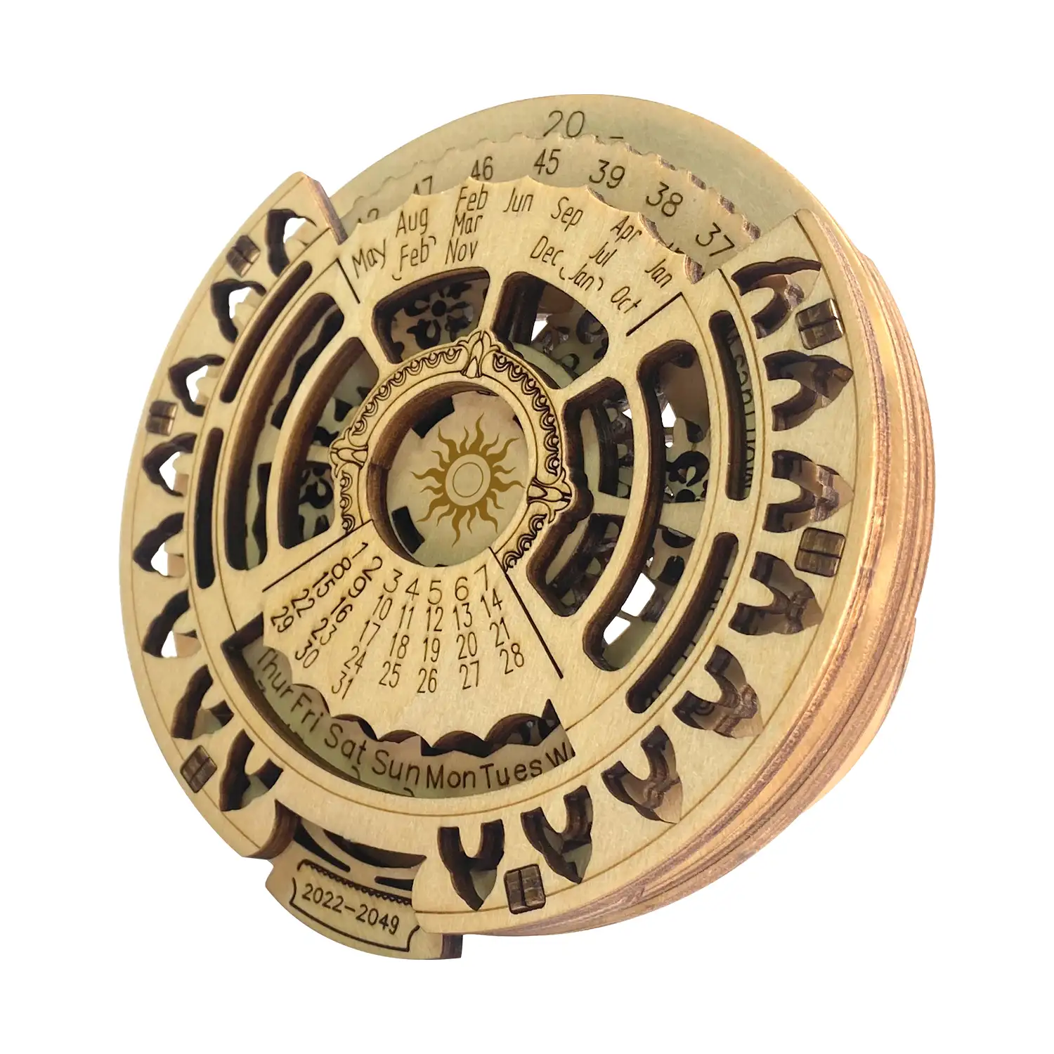 Maqueta de Madera 3D, con movimiento mecánico diseño de Calendario perpetuo.