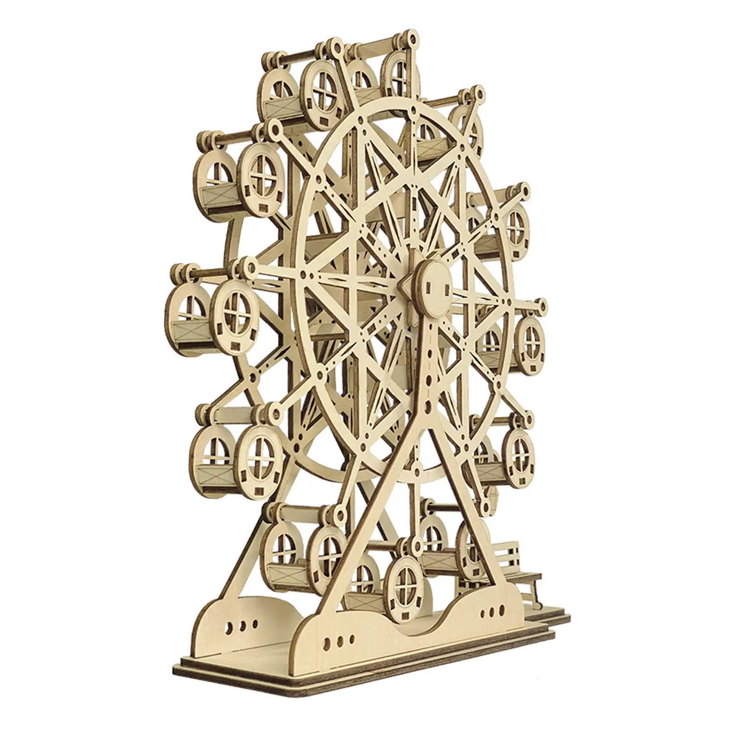 Maqueta de Madera 3D, con movimiento mecánico diseño de Noria. 93 piezas.