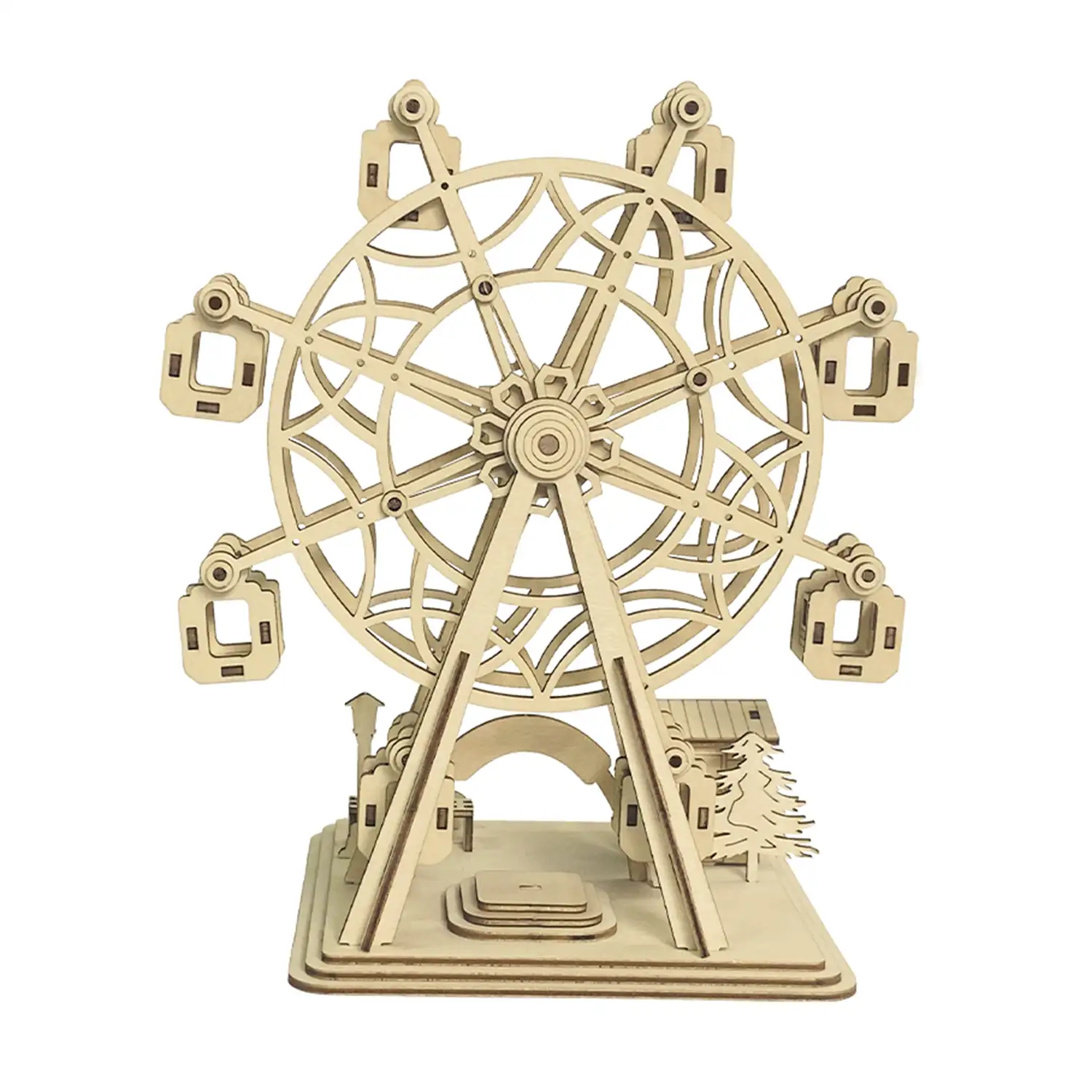 Maqueta de Madera 3D, con movimiento mecánico diseño de Noria Feliz. 117 piezas.