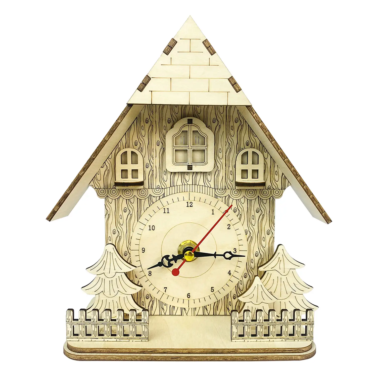 Maqueta de Madera 3D, con movimiento mecánico diseño de Reloj Cabaña.