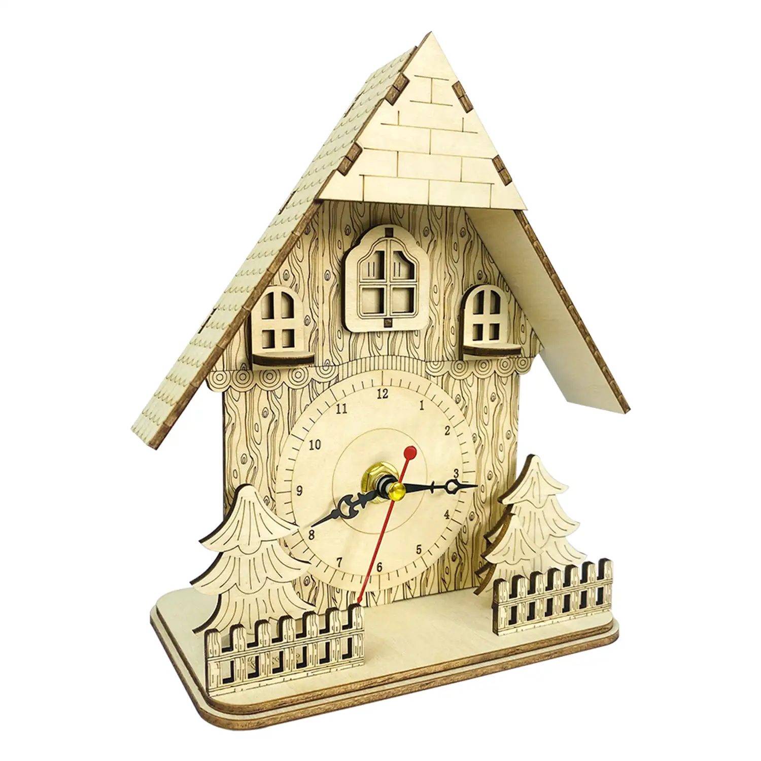 Maqueta de Madera 3D, con movimiento mecánico diseño de Reloj Cabaña.