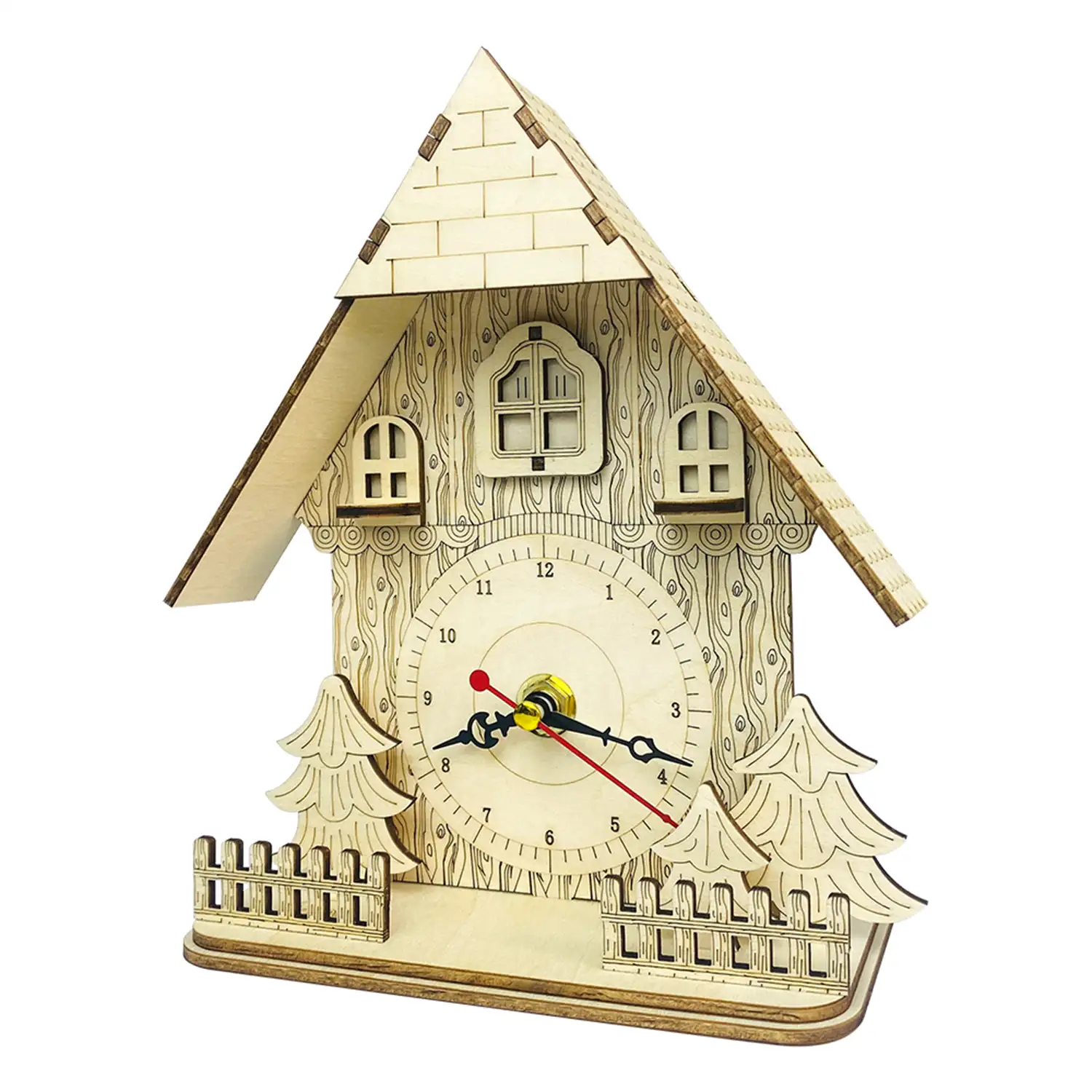 Maqueta de Madera 3D, con movimiento mecánico diseño de Reloj Cabaña.