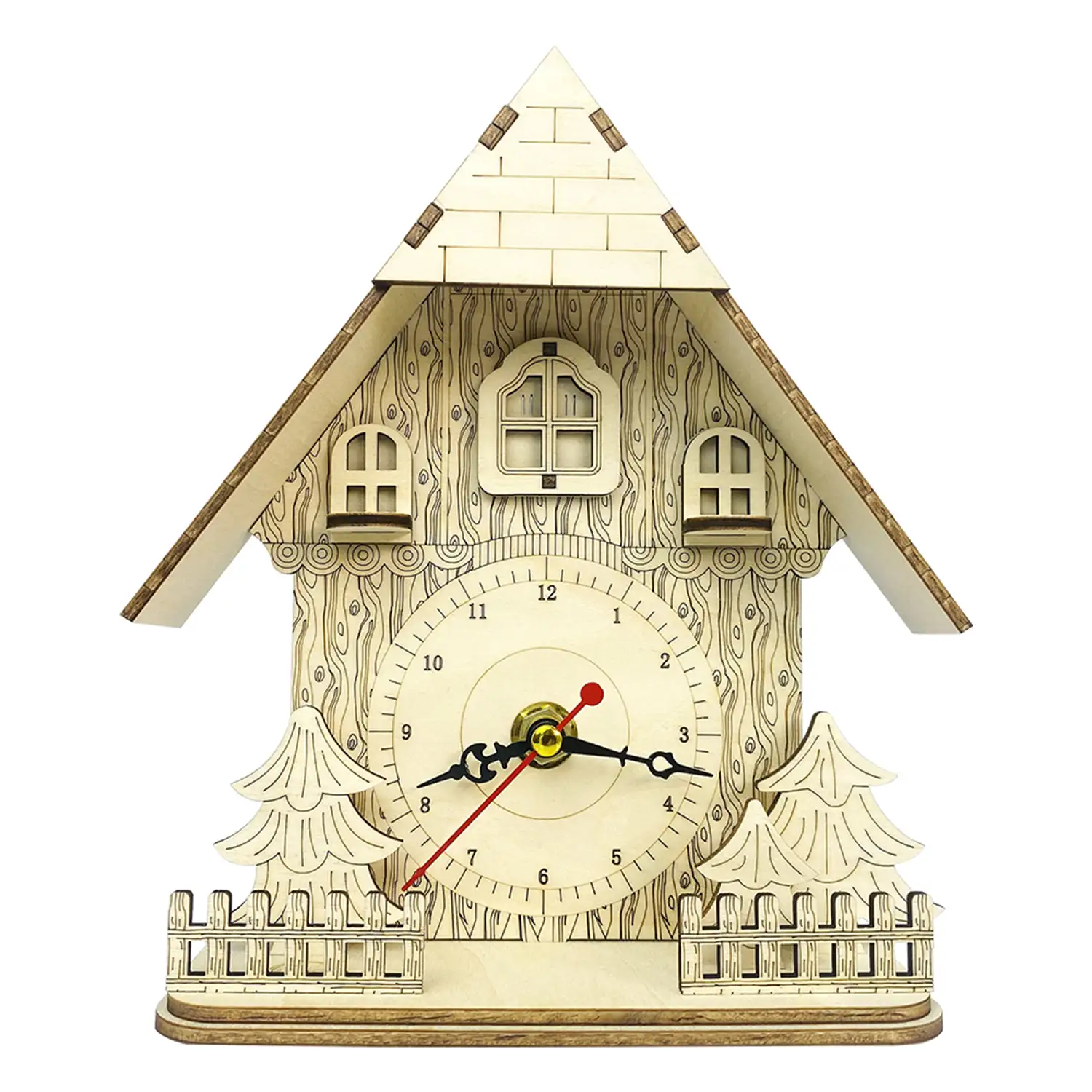 Maqueta de Madera 3D, con movimiento mecánico diseño de Reloj Cabaña.