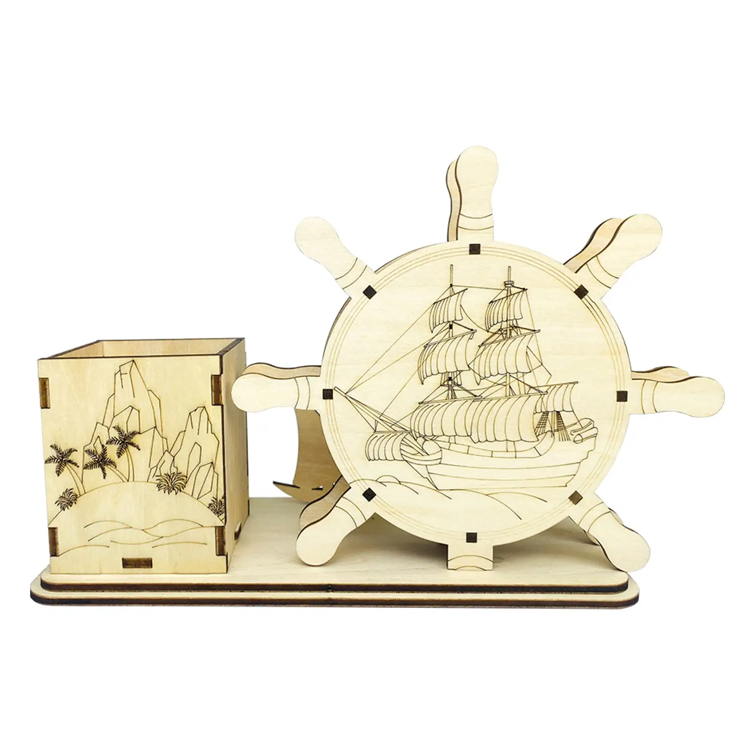 Maqueta de Madera 3D, con movimiento mecánico diseño de Reloj Multifunción - Océano.