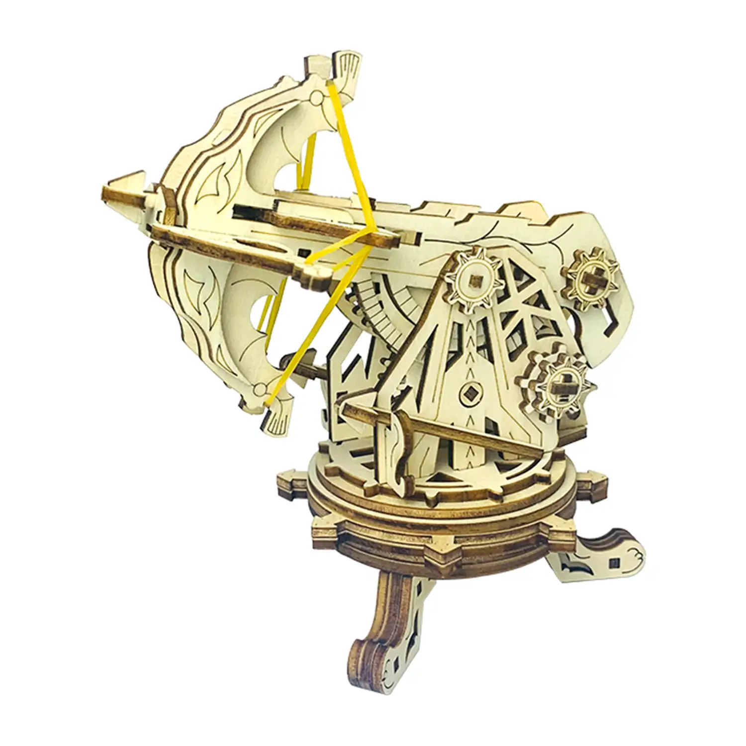 Maqueta de Madera 3D, con movimiento mecánico diseño de Ballesta de asedio de la Edad Media. 126 piezas.