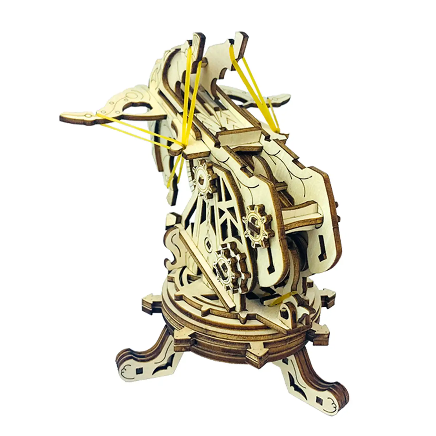 Maqueta de Madera 3D, con movimiento mecánico diseño de Ballesta de asedio de la Edad Media. 126 piezas.