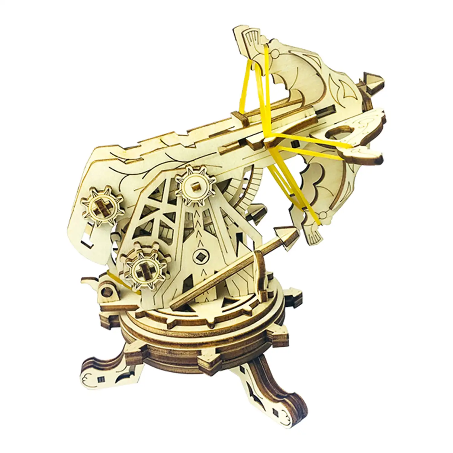 Maqueta de Madera 3D, con movimiento mecánico diseño de Ballesta de asedio de la Edad Media. 126 piezas.