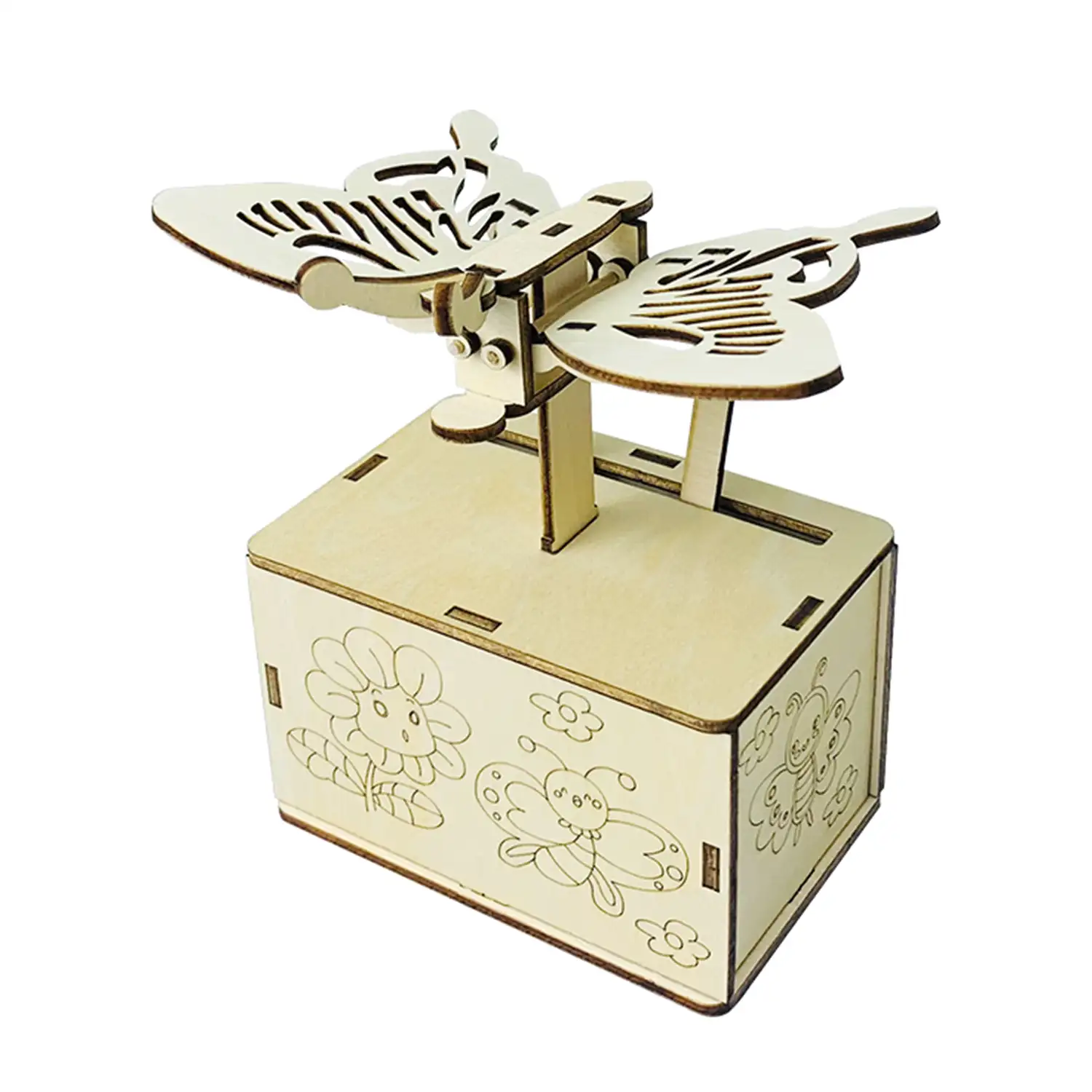 Maqueta de Madera 3D, con movimiento mecánico diseño de Mariposa revoloteando.