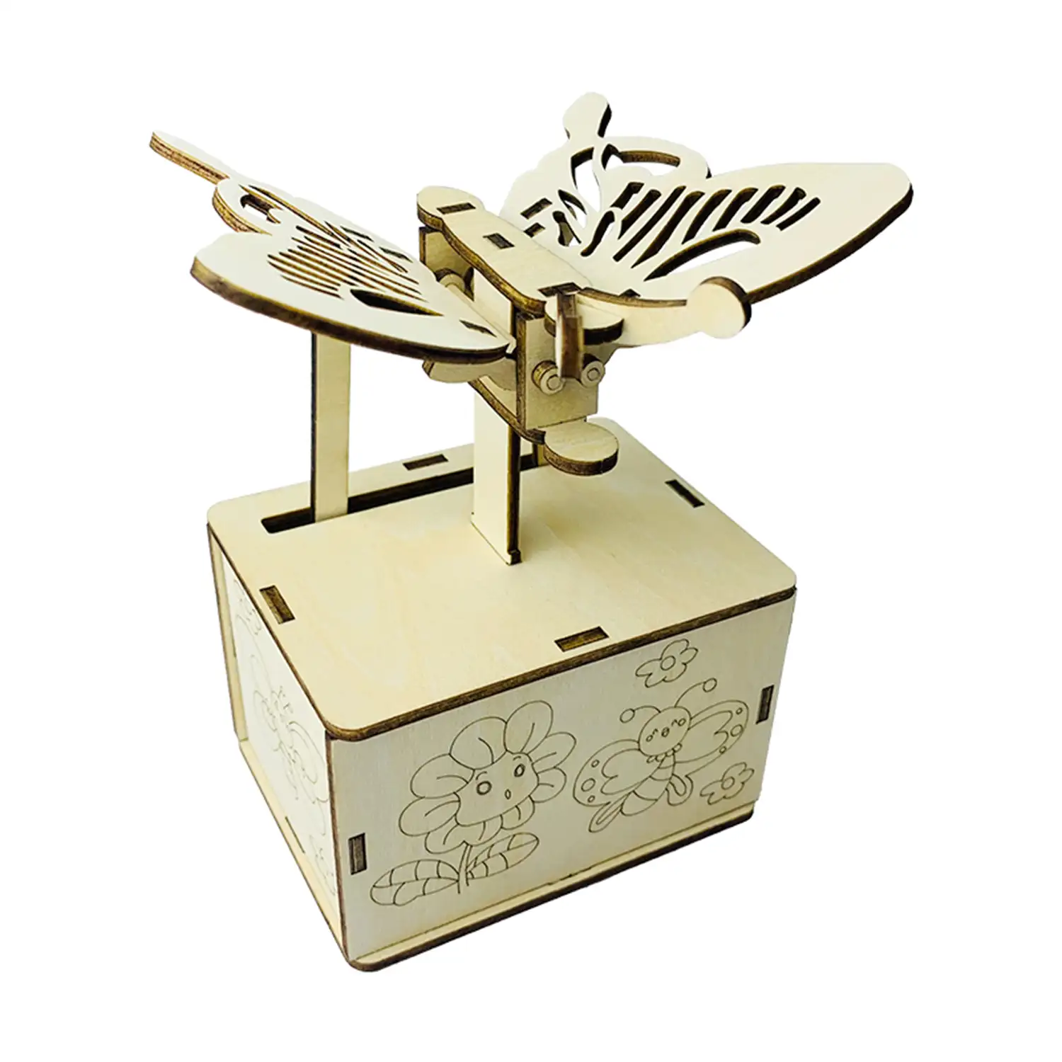 Maqueta de Madera 3D, con movimiento mecánico diseño de Mariposa revoloteando.