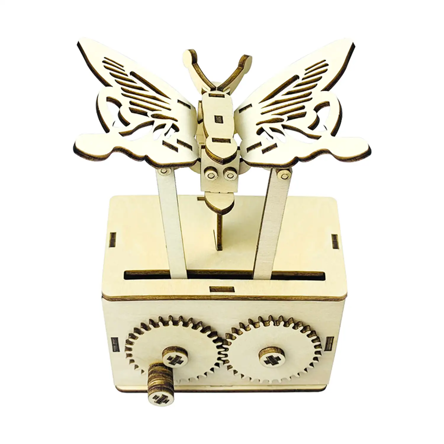 Maqueta de Madera 3D, con movimiento mecánico diseño de Mariposa revoloteando.