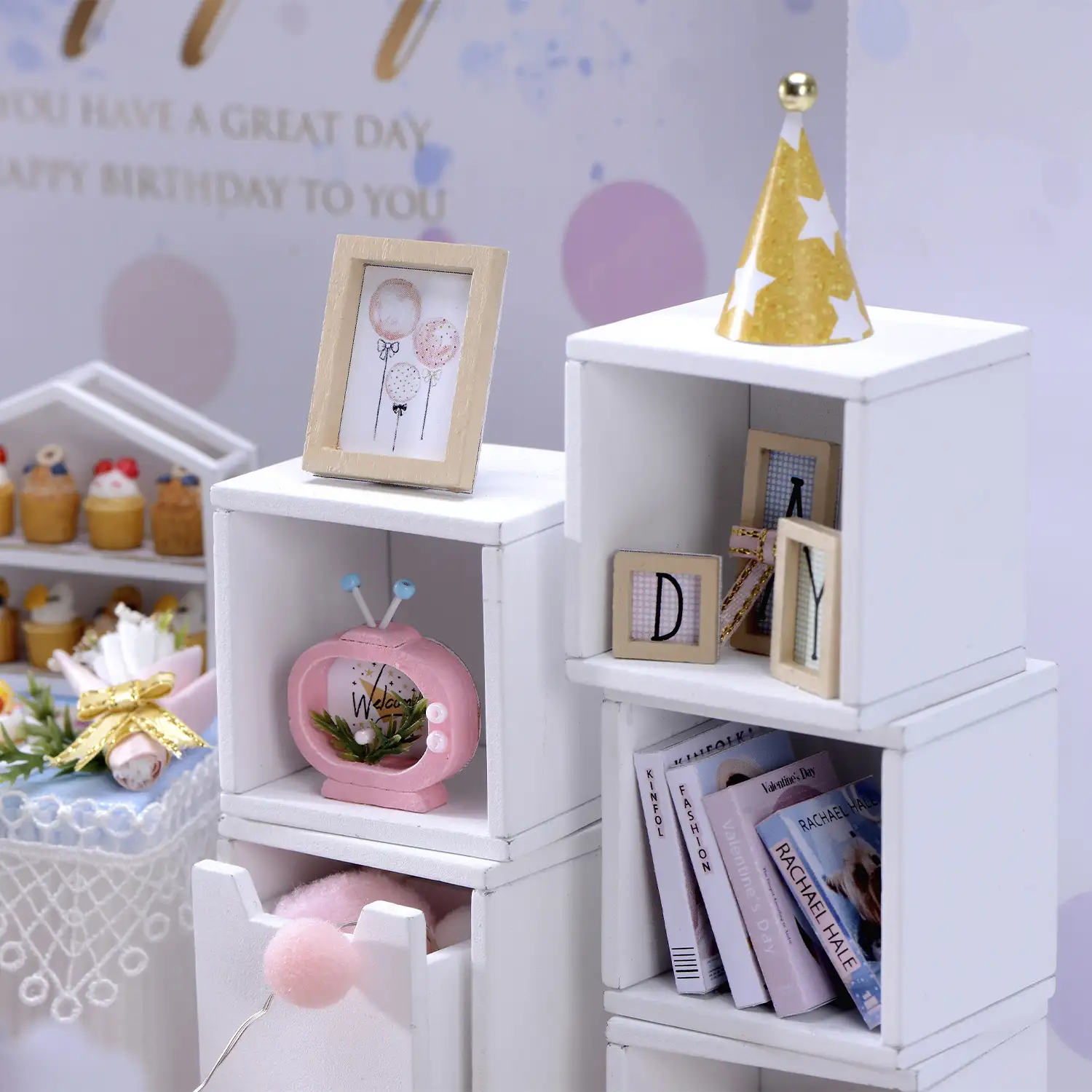 Habitación Fiesta de cumpleaños. Maqueta 3D realista con gran detalle y luces led.