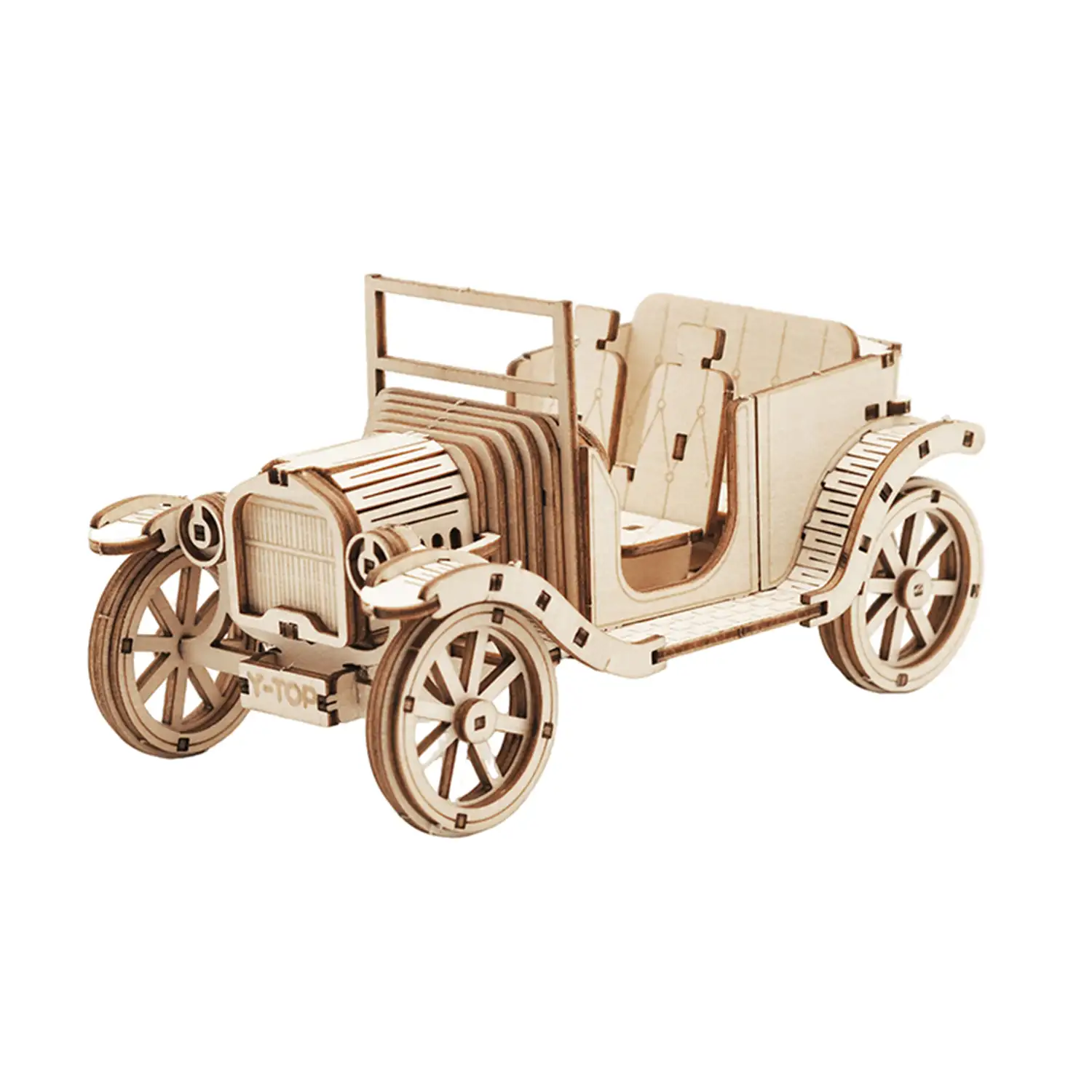 Maqueta de Madera 3D, con movimiento mecánico diseño de Coche convertible antiguo.