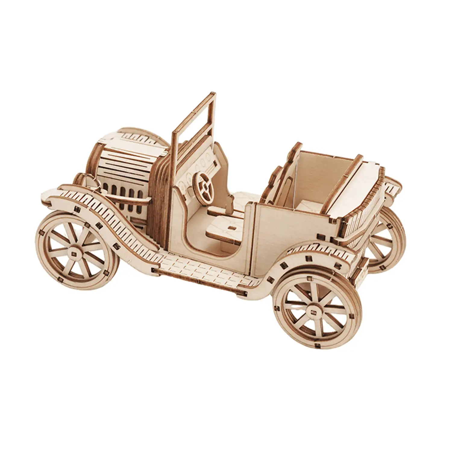 Maqueta de Madera 3D, con movimiento mecánico diseño de Coche convertible antiguo.