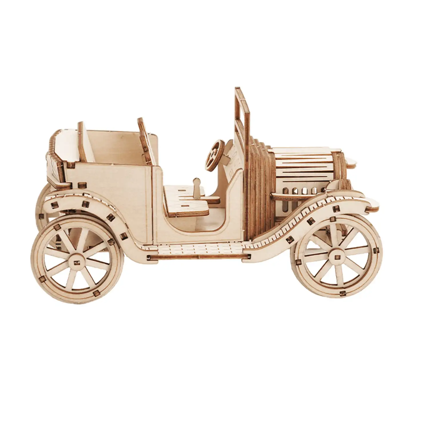 Maqueta de Madera 3D, con movimiento mecánico diseño de Coche convertible antiguo.