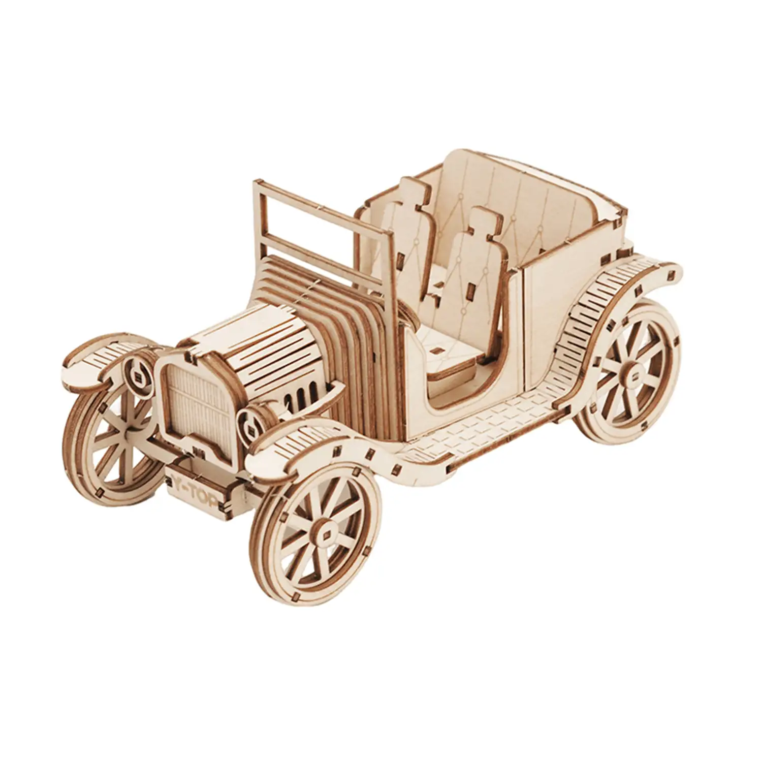 Maqueta de Madera 3D, con movimiento mecánico diseño de Coche convertible antiguo.