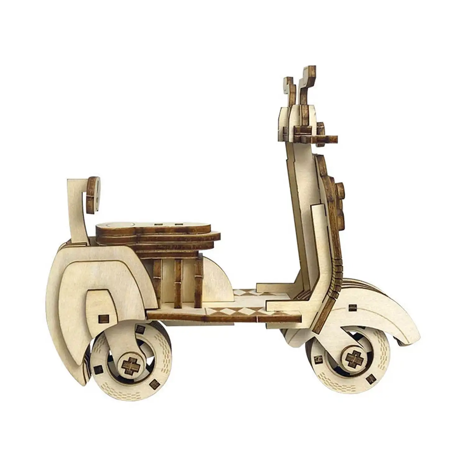 Maqueta de Madera 3D, con movimiento mecánico diseño de Motocicleta Antigua. 69 piezas.