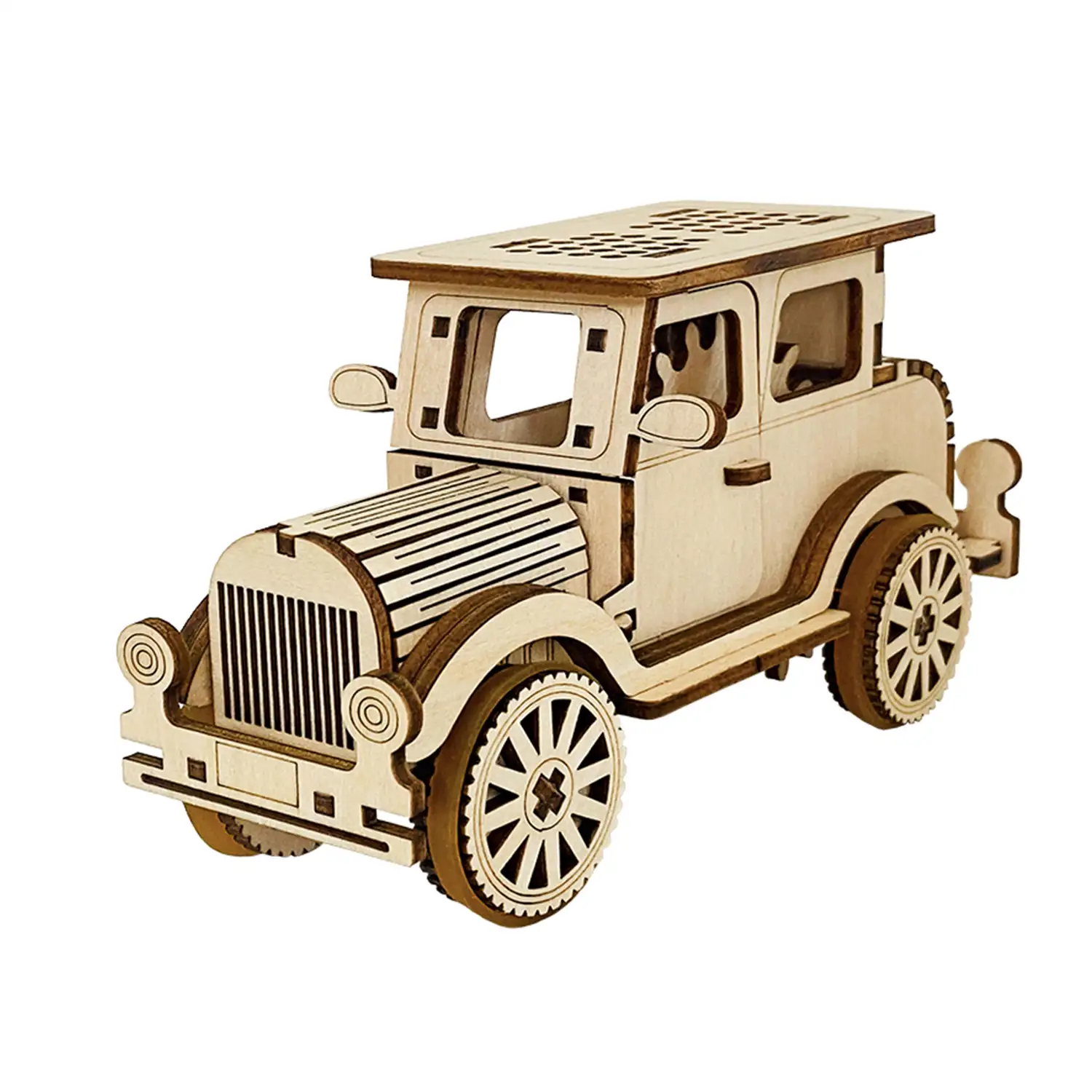 Maqueta de Madera 3D, con movimiento mecánico diseño de Coche clásico.