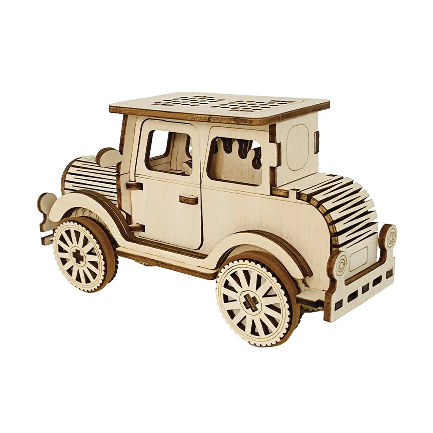 Maqueta de Madera 3D, con movimiento mecánico diseño de Coche clásico.
