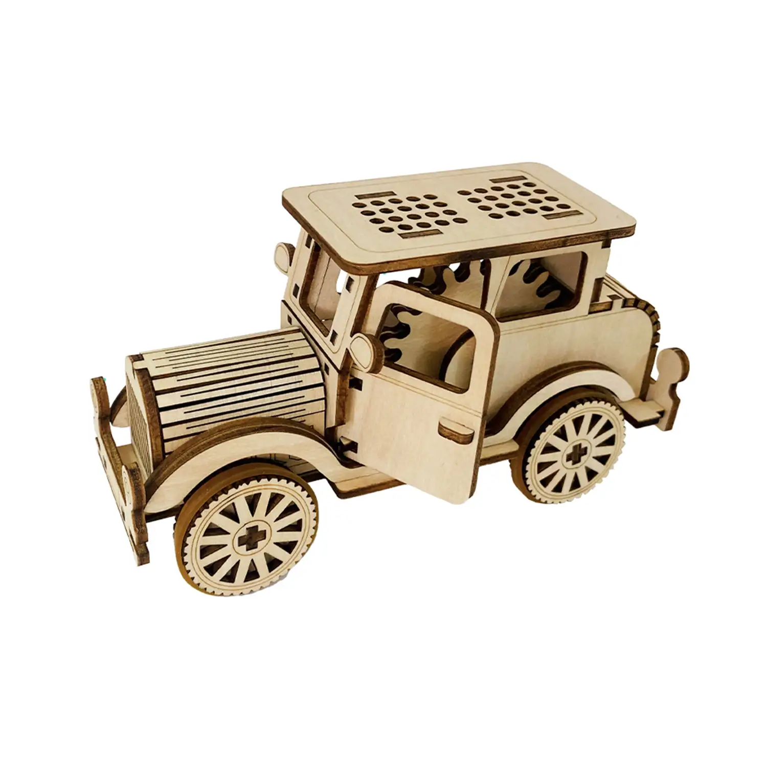 Maqueta de Madera 3D, con movimiento mecánico diseño de Coche clásico.