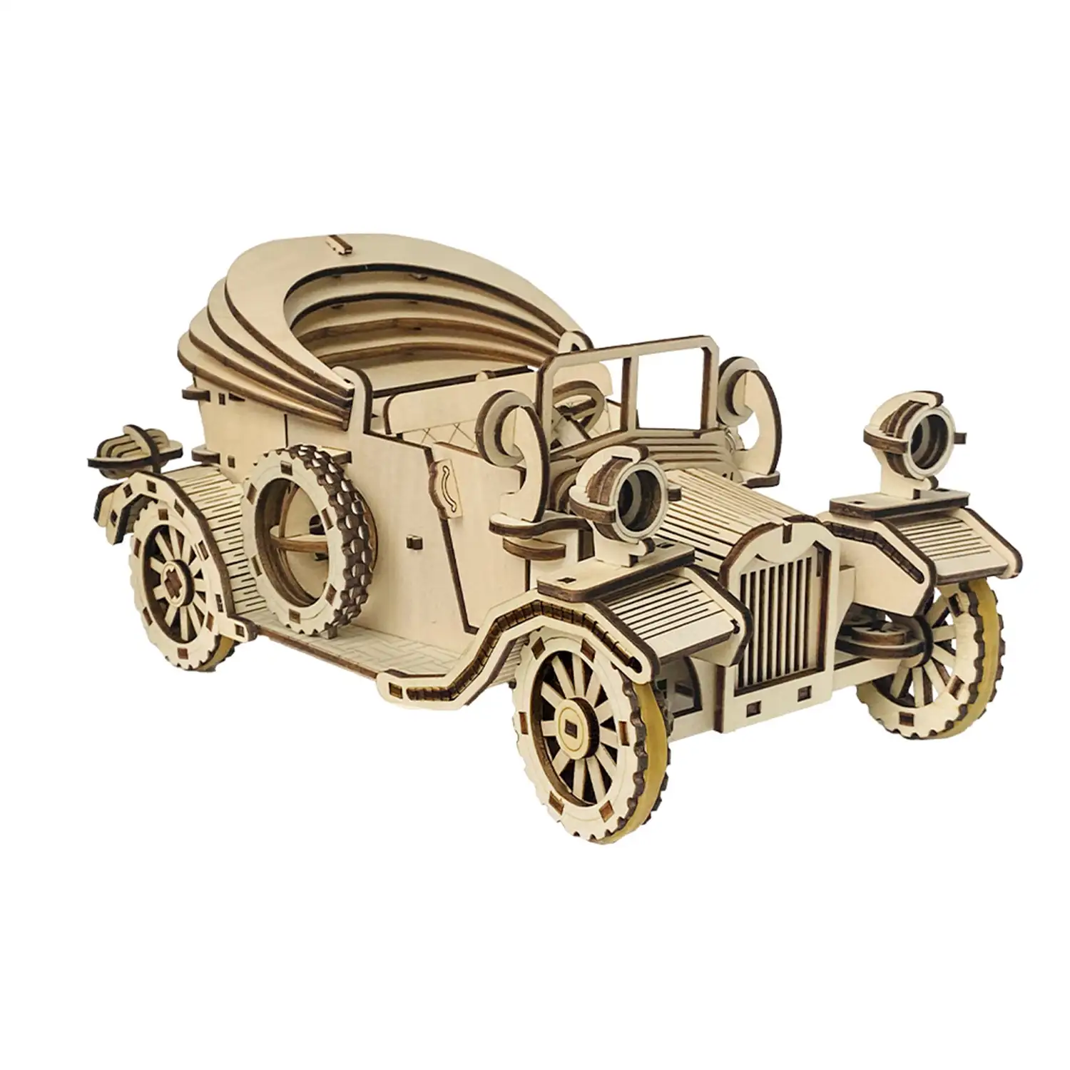 Maqueta de Madera 3D, con movimiento mecánico diseño de Convertible antiguo. 220 piezas.