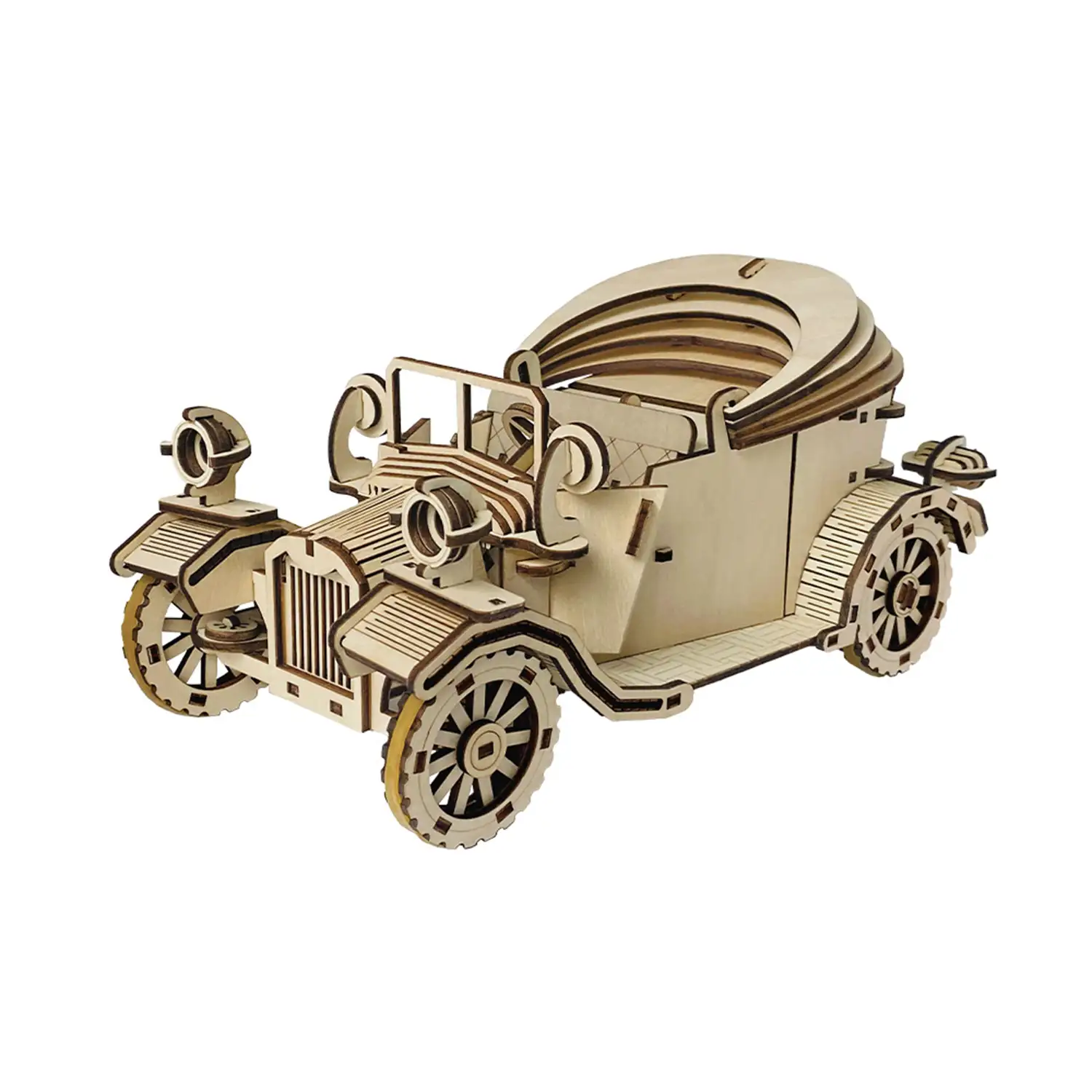 Maqueta de Madera 3D, con movimiento mecánico diseño de Convertible antiguo. 220 piezas.
