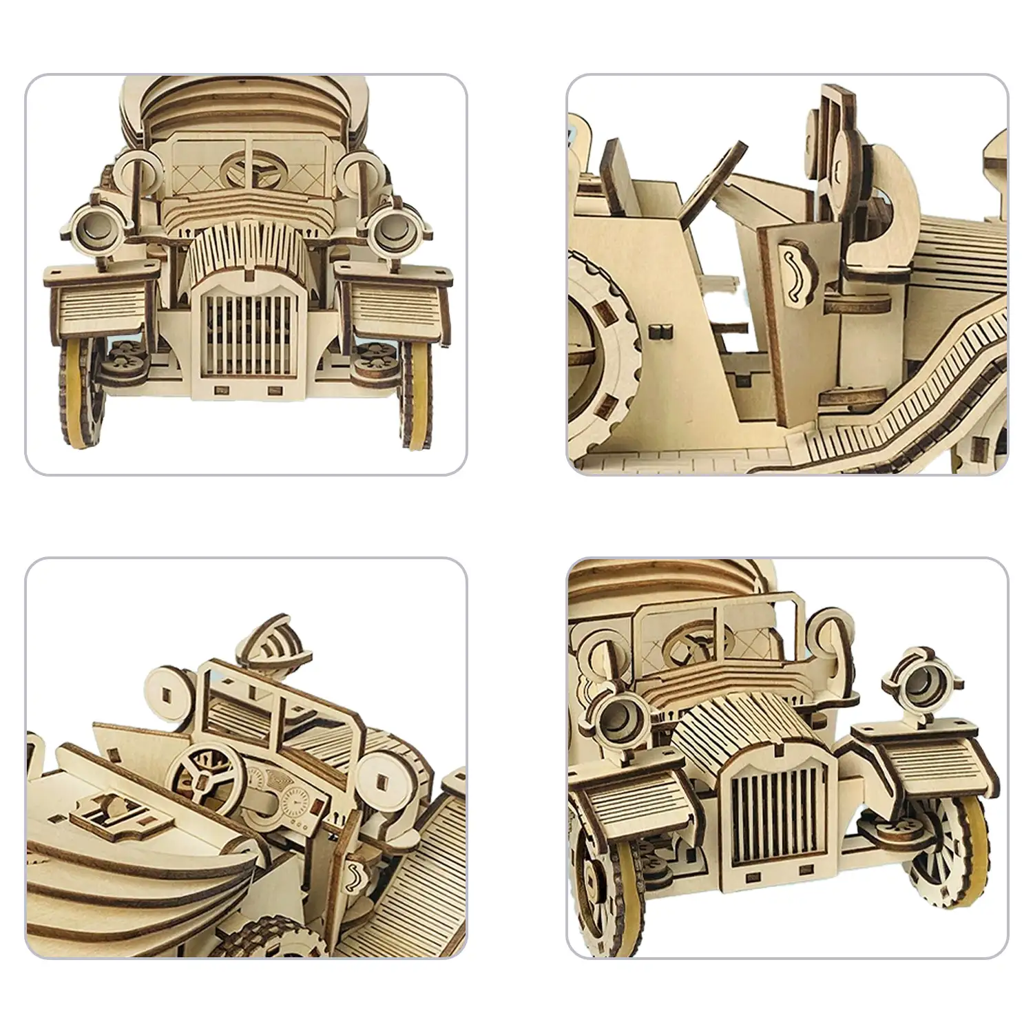 Maqueta de Madera 3D, con movimiento mecánico diseño de Convertible antiguo. 220 piezas.
