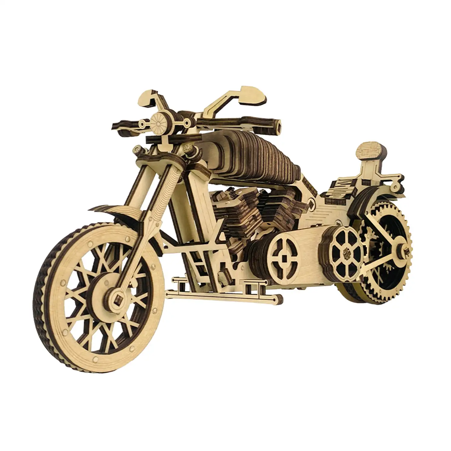 Maqueta de Madera 3D, con movimiento mecánico diseño de Motocicleta de carretera. 153 piezas.