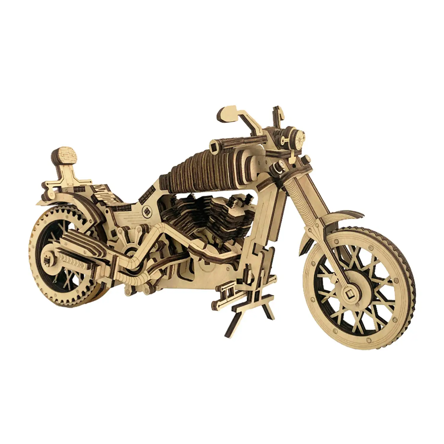 Maqueta de Madera 3D, con movimiento mecánico diseño de Motocicleta de carretera. 153 piezas.