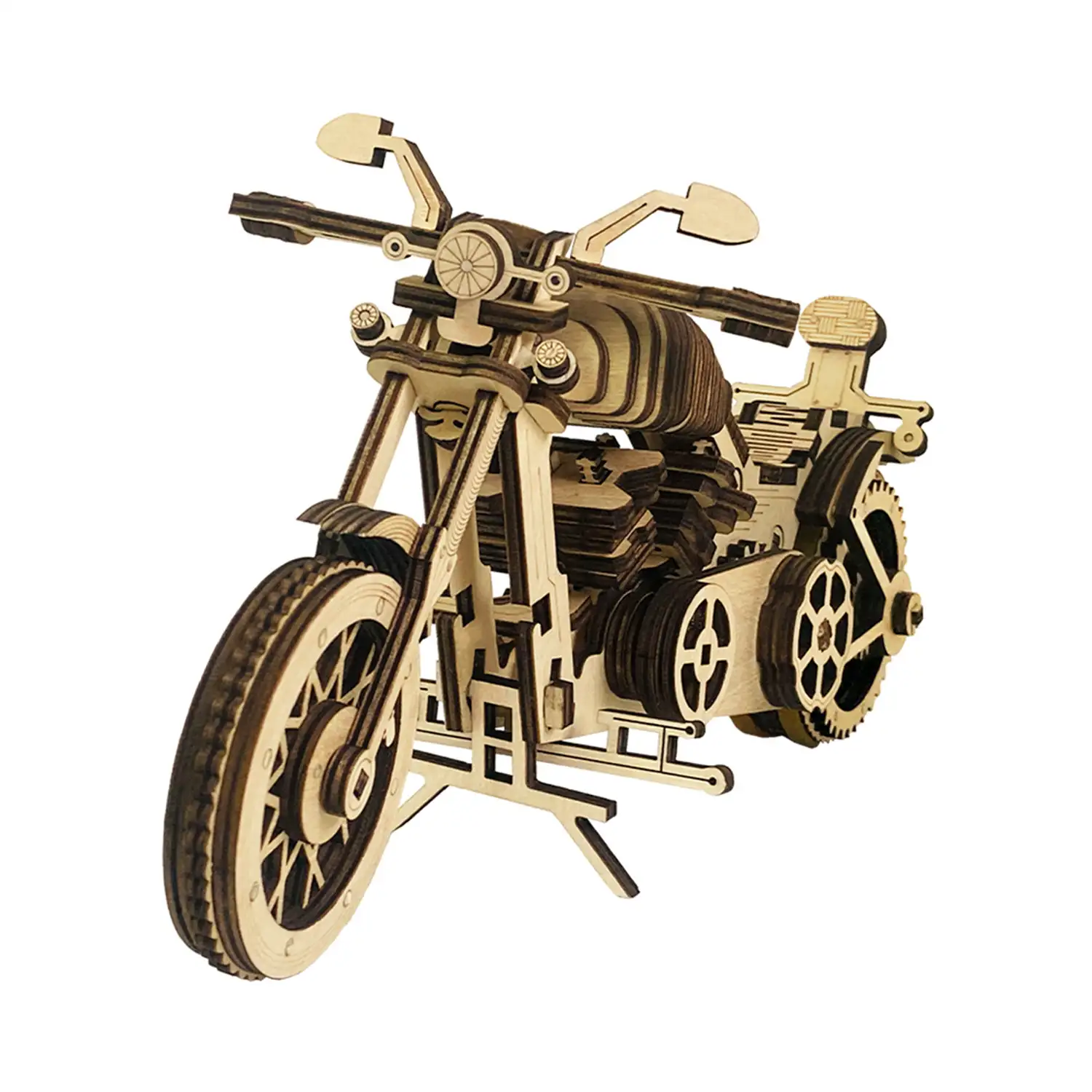Maqueta de Madera 3D, con movimiento mecánico diseño de Motocicleta de carretera. 153 piezas.