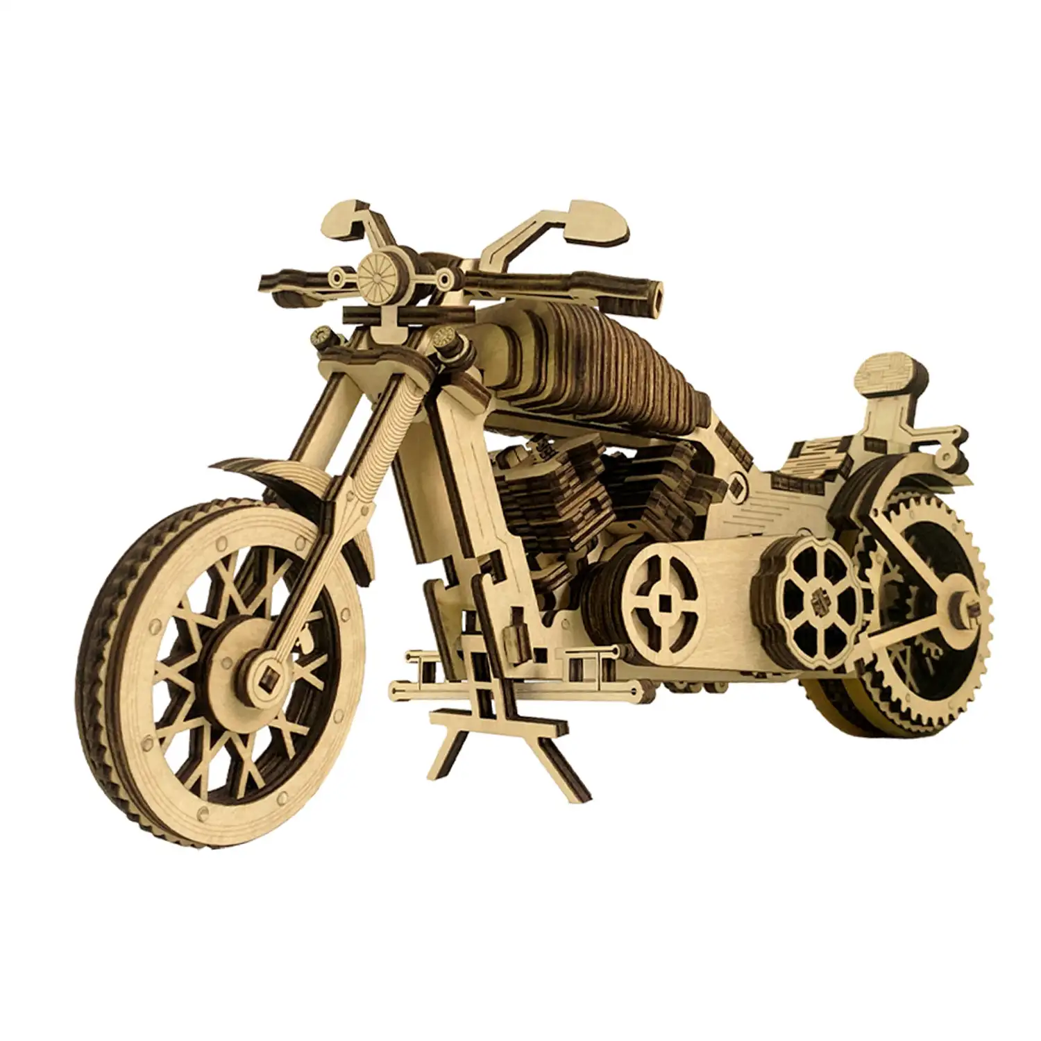 Maqueta de Madera 3D, con movimiento mecánico diseño de Motocicleta de carretera. 153 piezas.