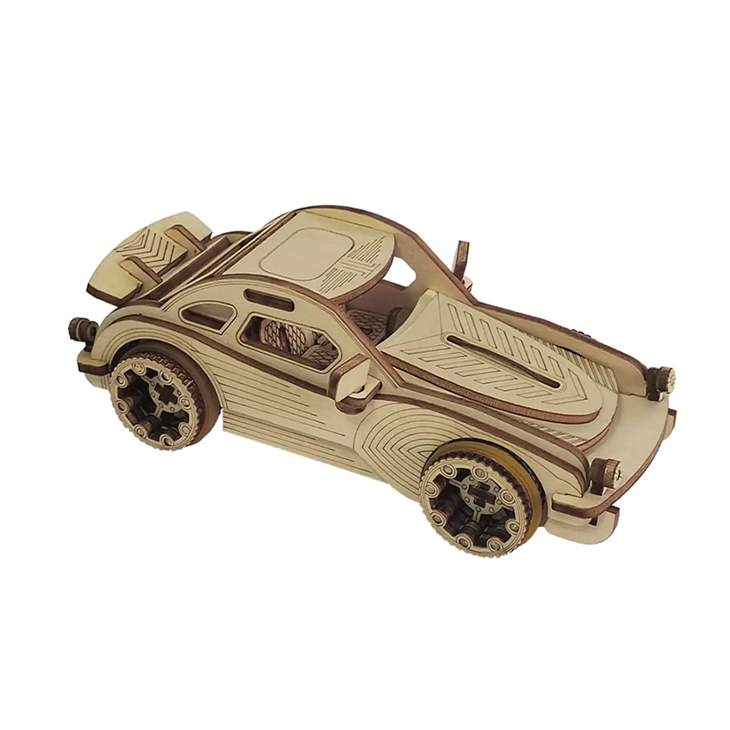 Maqueta de Madera 3D, con movimiento mecánico diseño de coche deportivo con gasolinera.