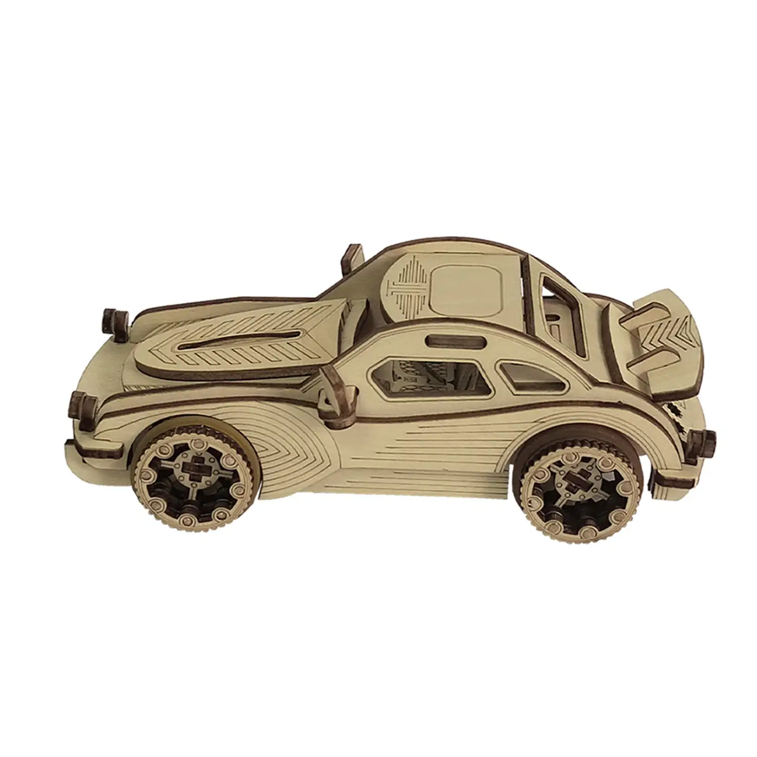 Maqueta de Madera 3D, con movimiento mecánico diseño de coche deportivo con gasolinera.