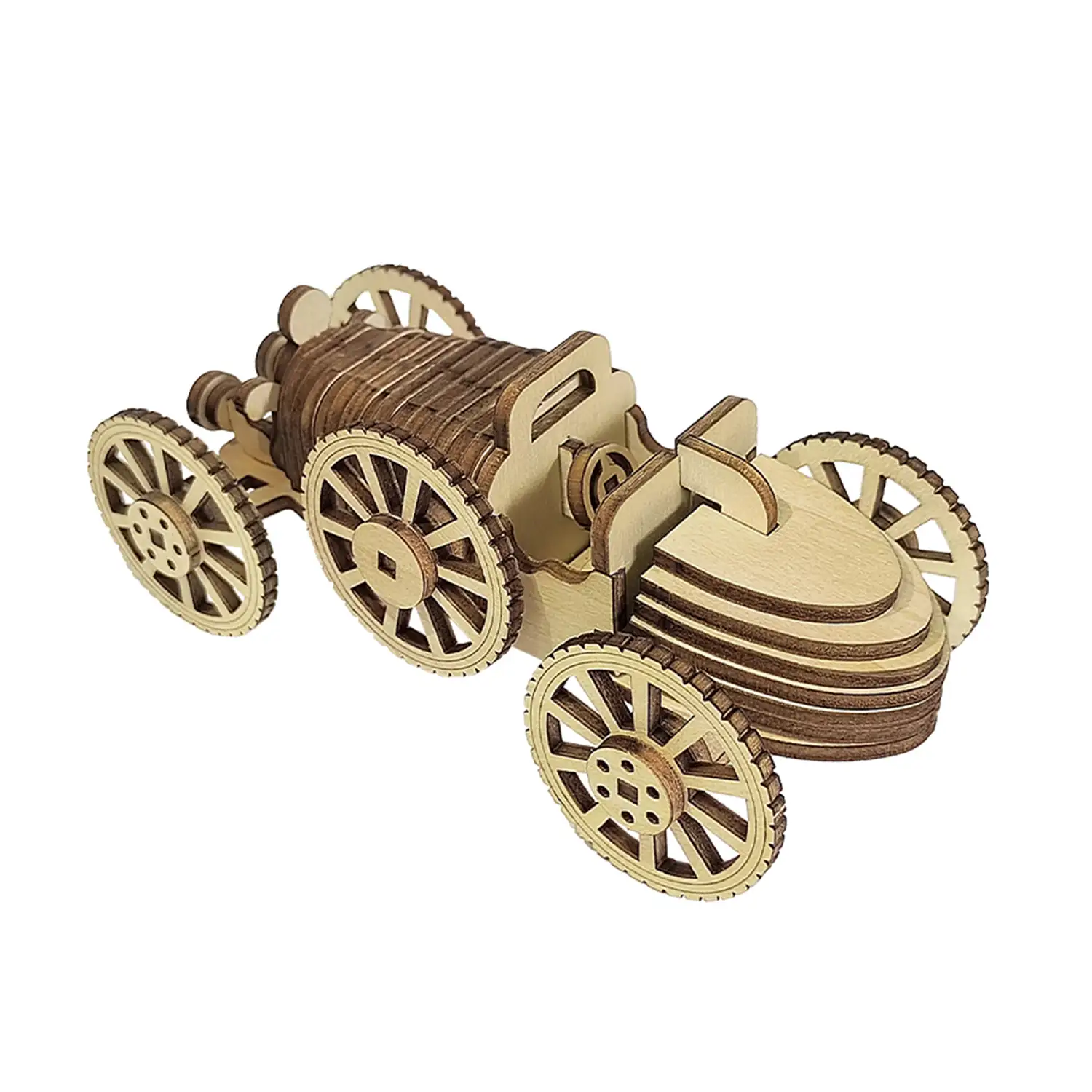 Maqueta de Madera 3D, con movimiento mecánico diseño de Coche retro. 54 piezas.