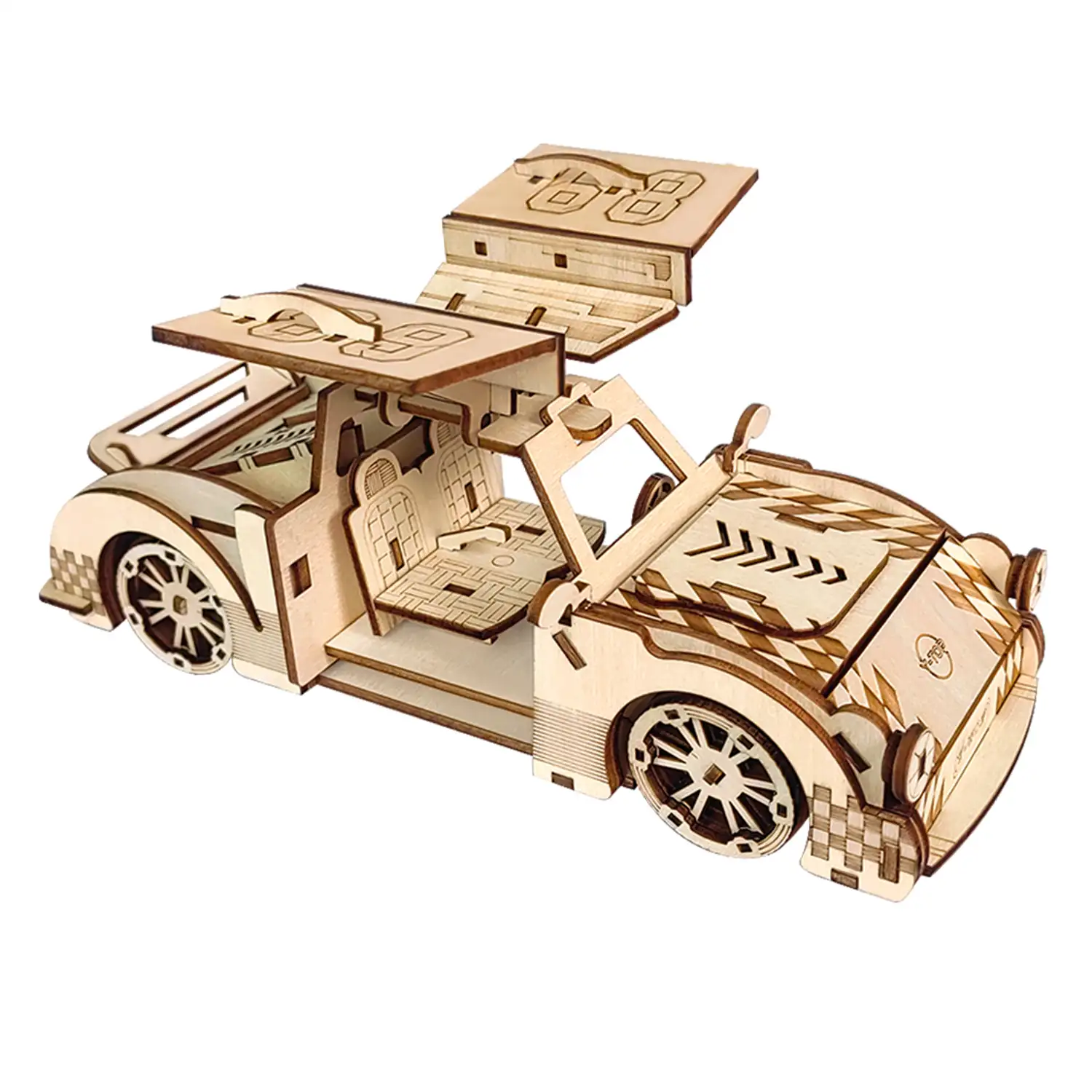 Maqueta de Madera 3D, con movimiento mecánico diseño de Coche deportivo.