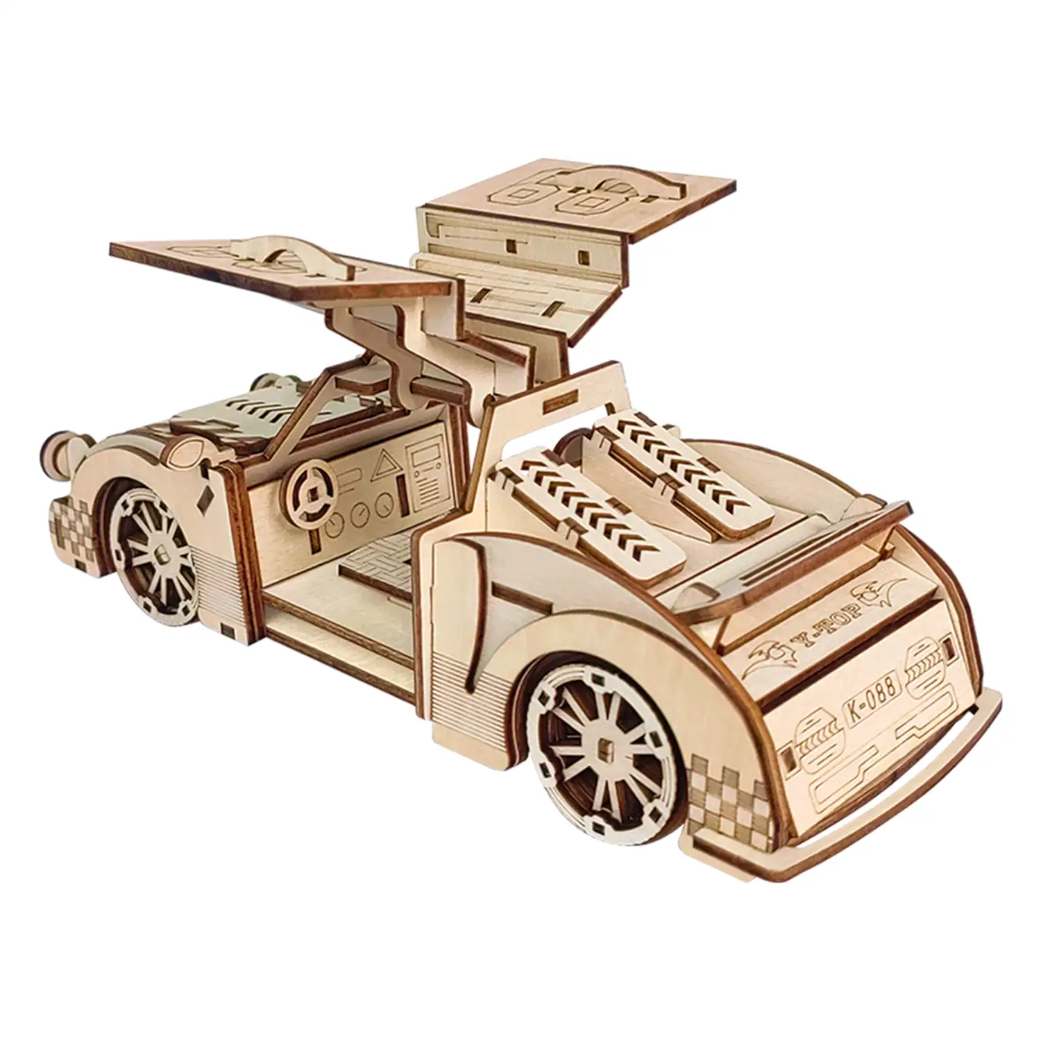 Maqueta de Madera 3D, con movimiento mecánico diseño de Coche deportivo.