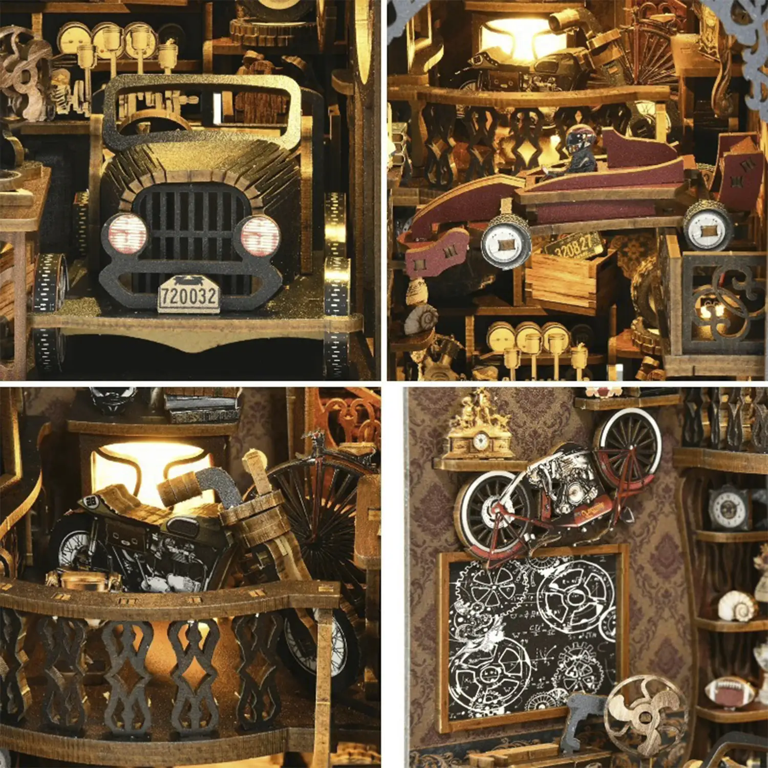 Coleccionistas de coches. Book Nook de madera, diseño 3D realista con gran detalle, cubierta y luces led. 455 piezas.