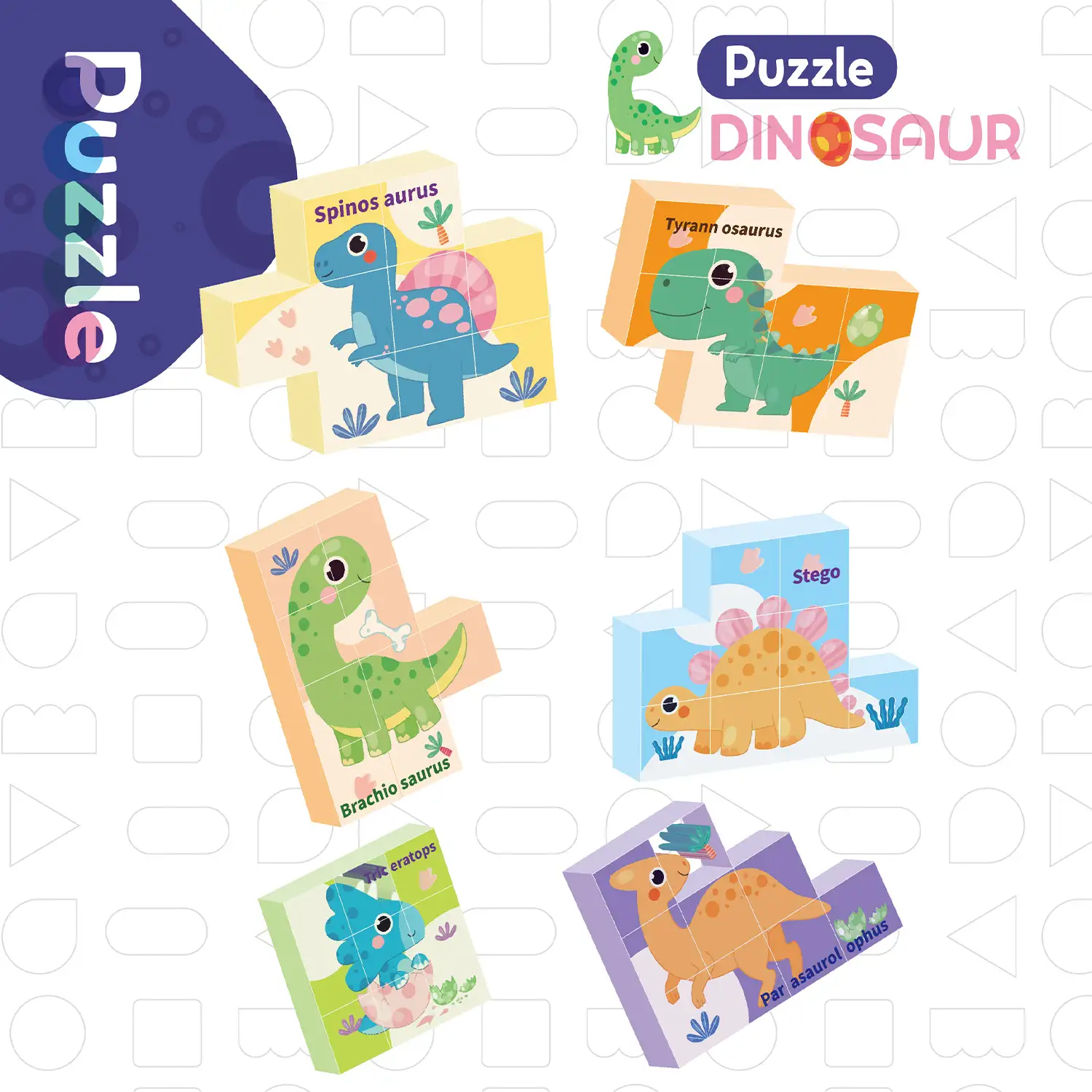 Puzle magnético 6 en 1 dinosaurios (9 piezas)
