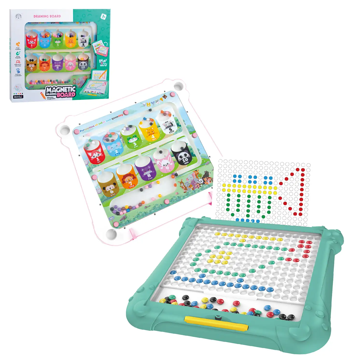 Pizarra Magnética 2 en 1. Diseño Cubos de aprendizaje. Con 20 formas diferentes.