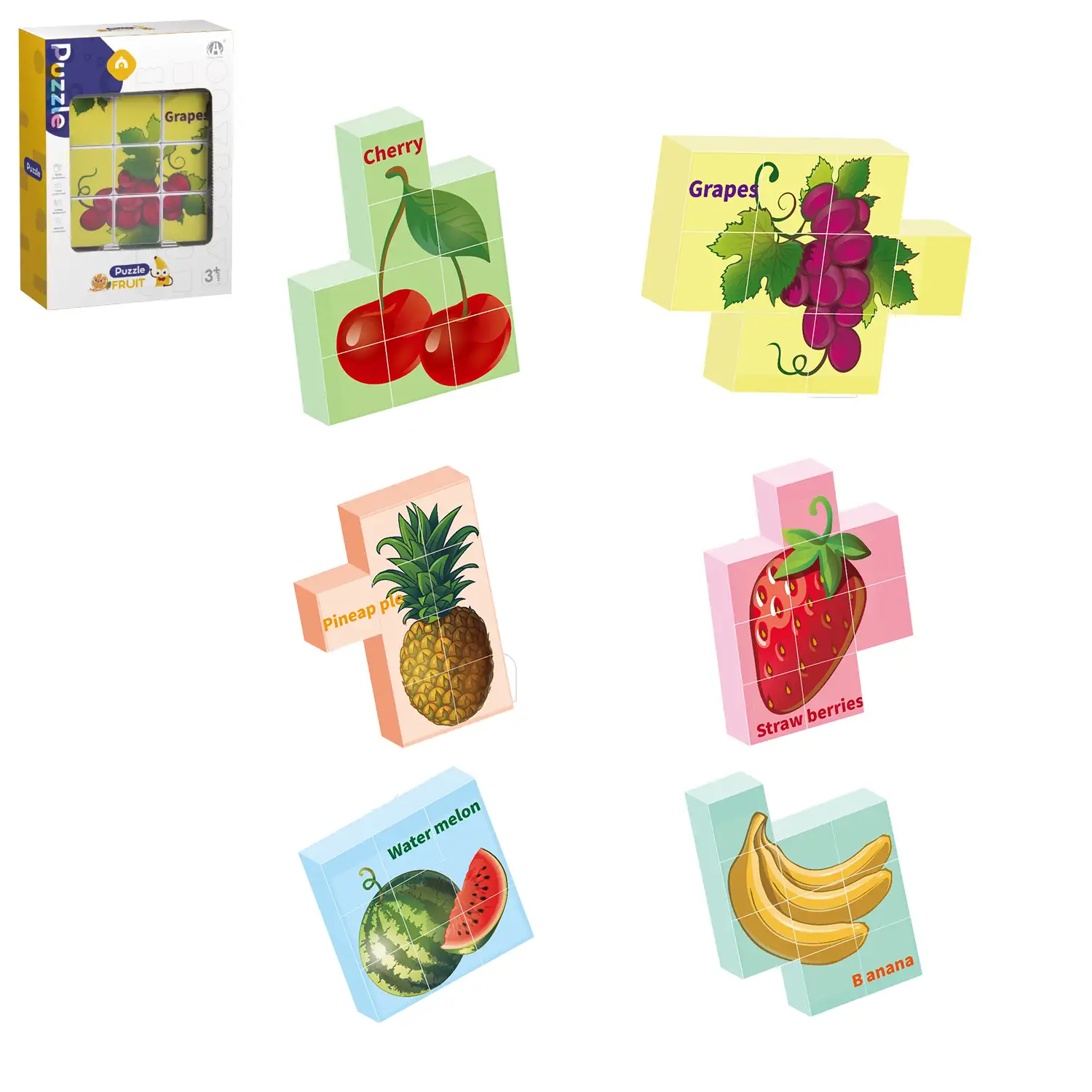 Puzle magnético 6 en 1 frutas (9 piezas).