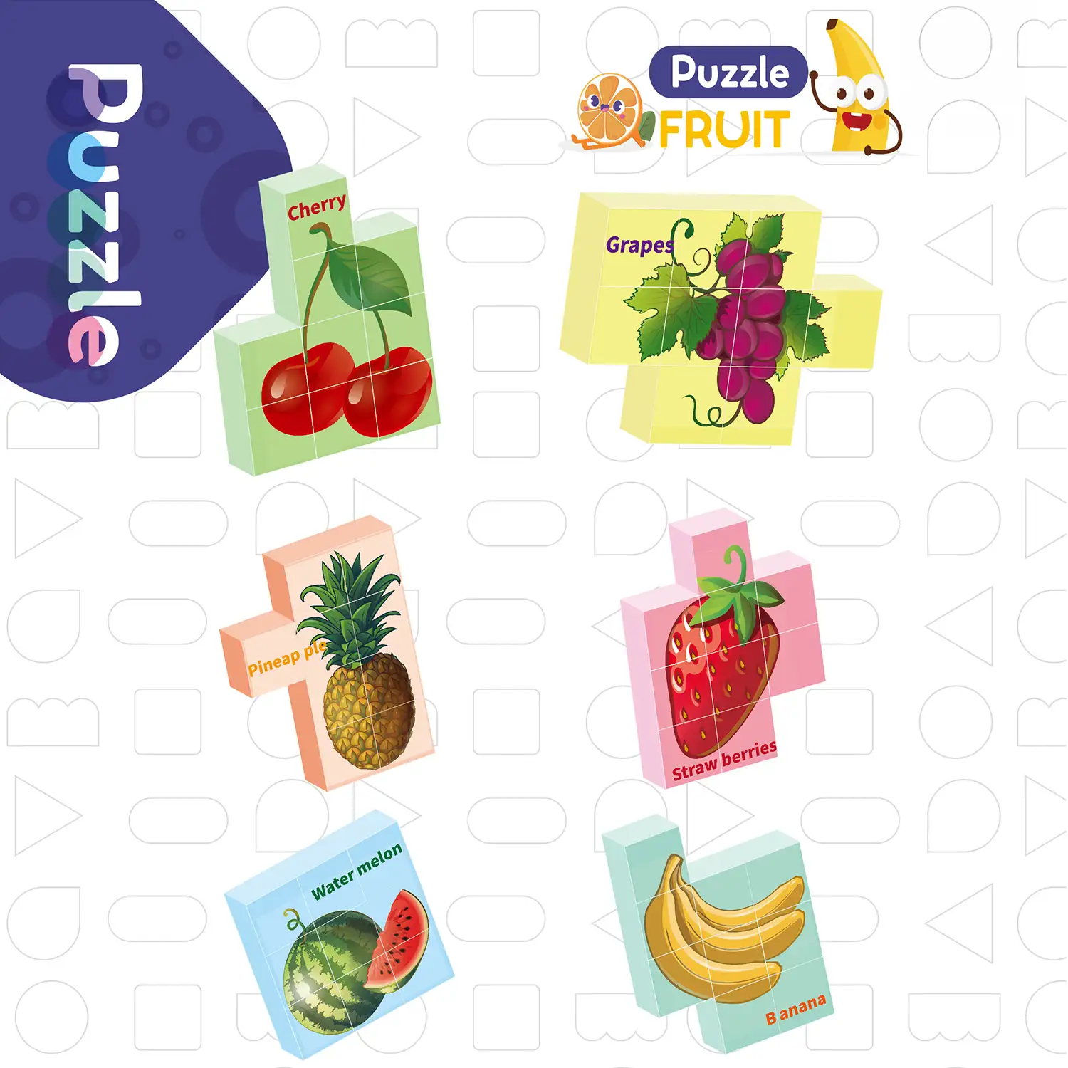 Puzle magnético 6 en 1 frutas (9 piezas).